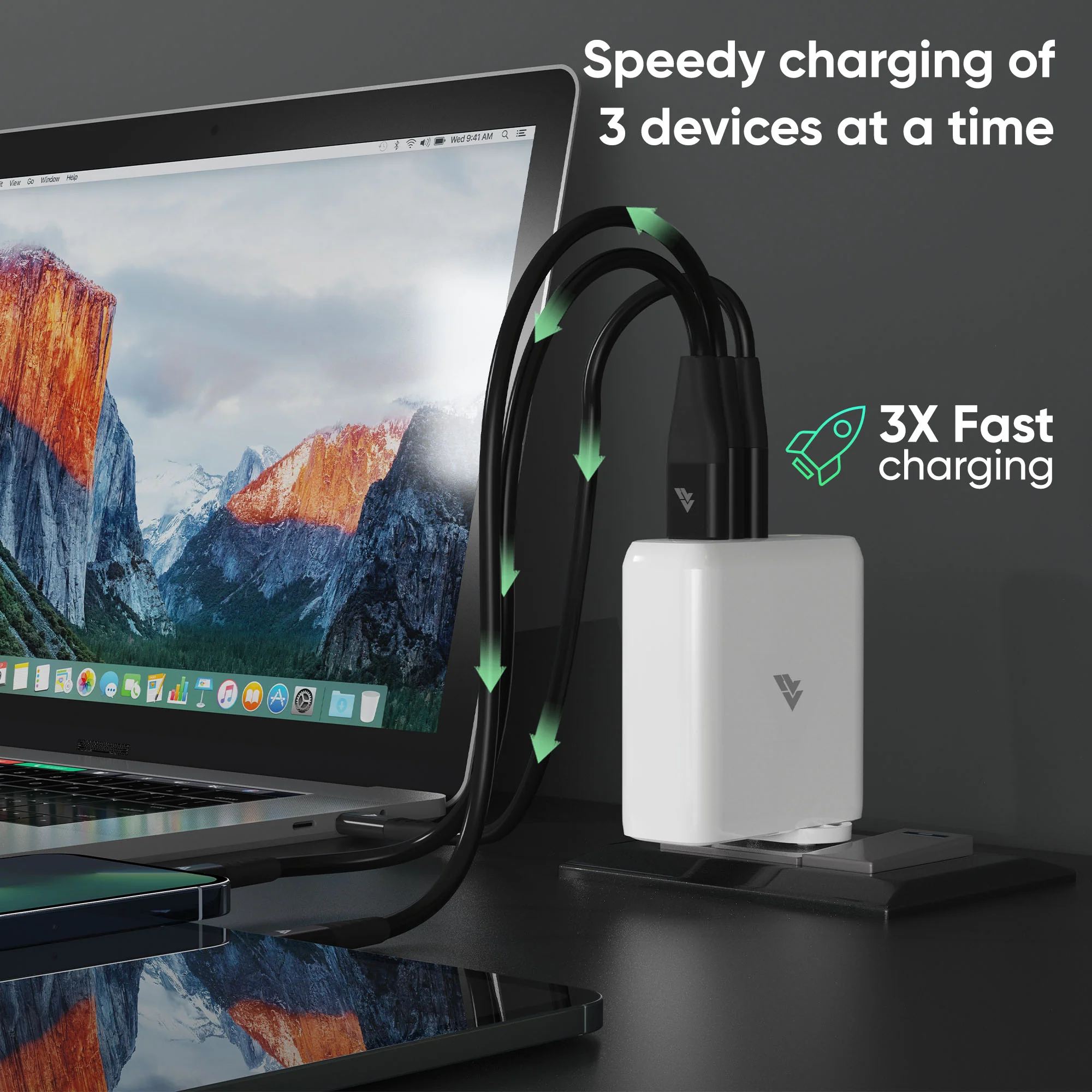 Vaku Luxos ® 100W Gan Charger with 3 Port PD Fast Charging USB C Power Adapter - Image 3