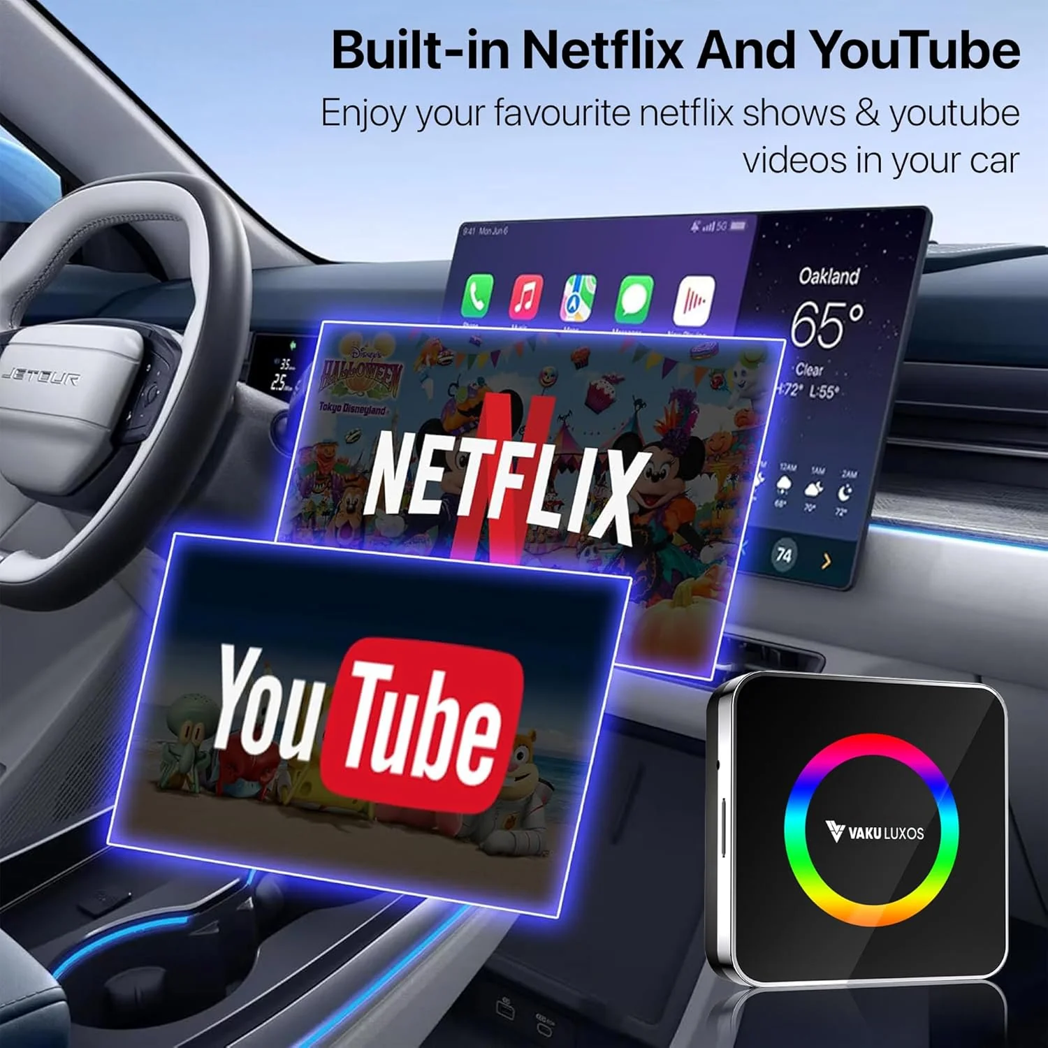 Vaku Luxos® AUTOGLIDE LED Wireless Apple CarPlay & Android Auto Adapter Video Streaming - Image 5