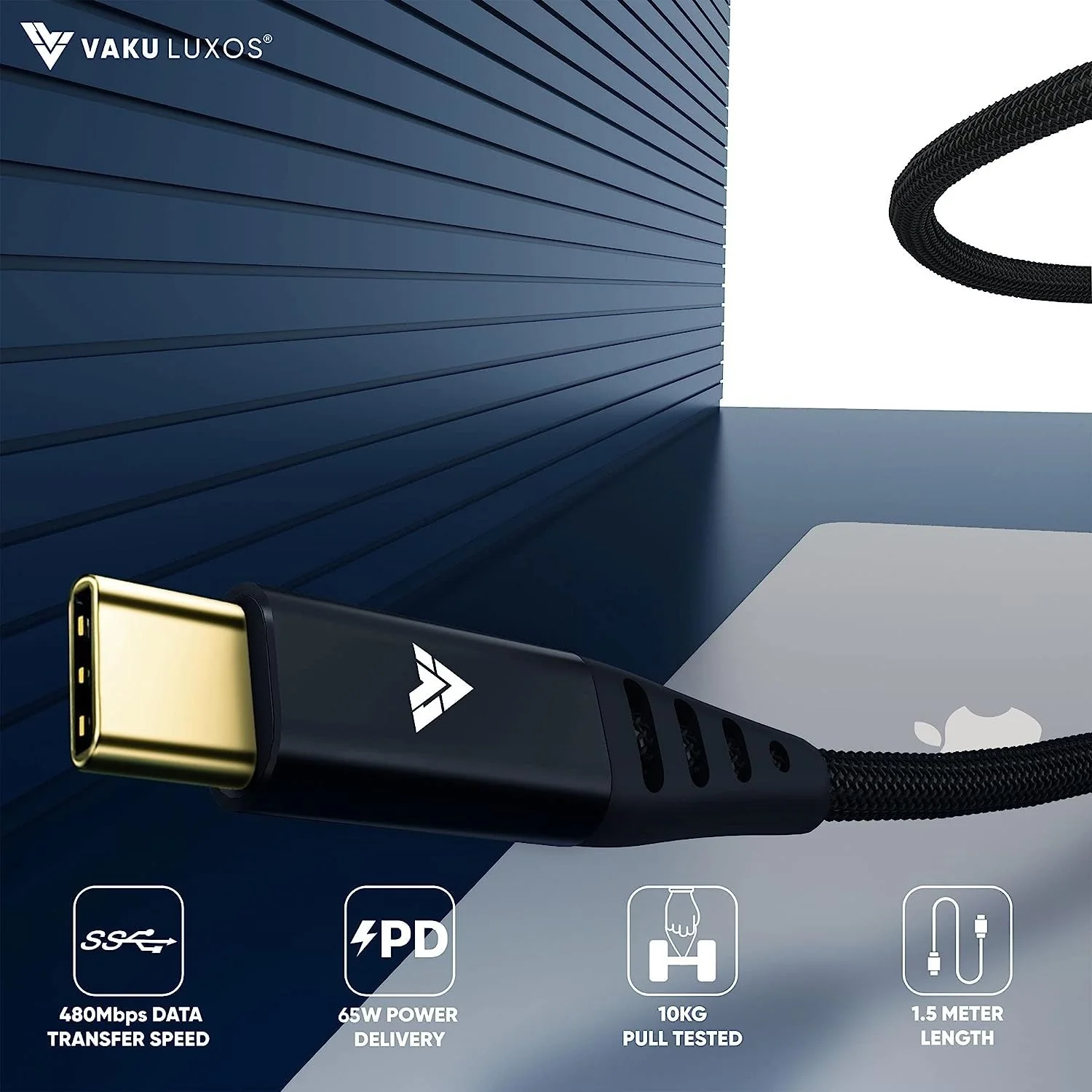 Vaku Luxos ® Duratuf Gold Plated 65W Type C to Type C Fast Charging Cable - Image 3