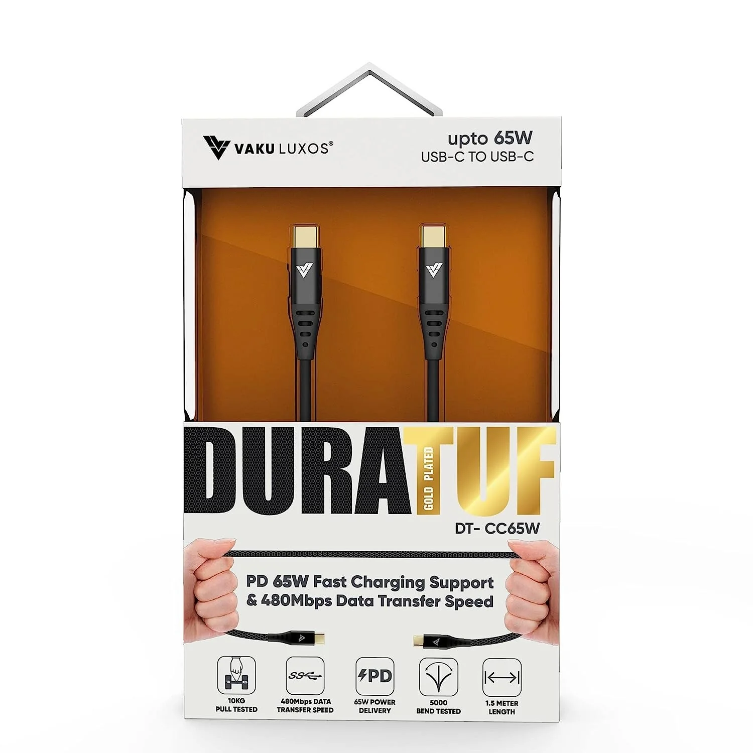 Vaku Luxos ® Duratuf Gold Plated 65W Type C to Type C Fast Charging Cable - Image 7