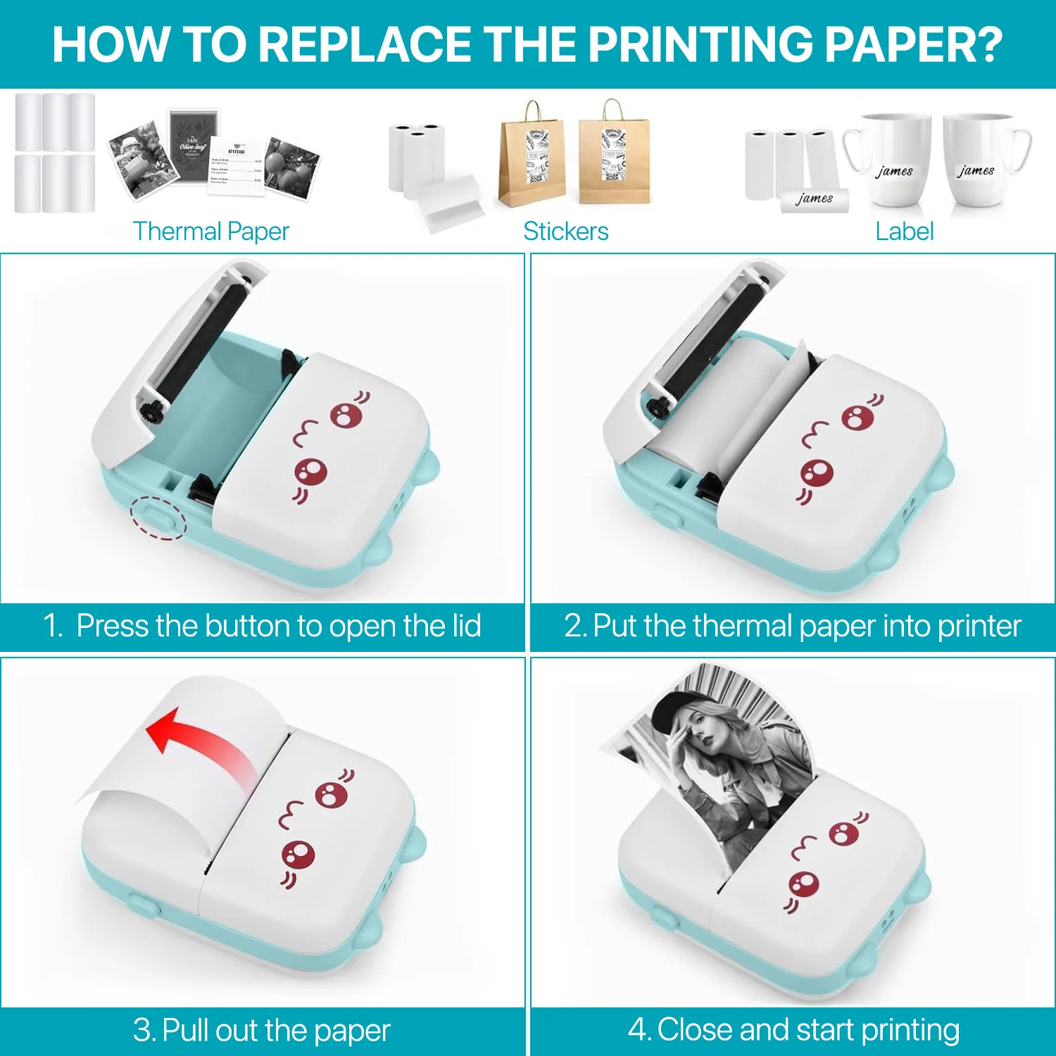 Vaku Luxos ® Mini Bluetooth Thermal Printer – Inkless Pocket Printer - Image 5