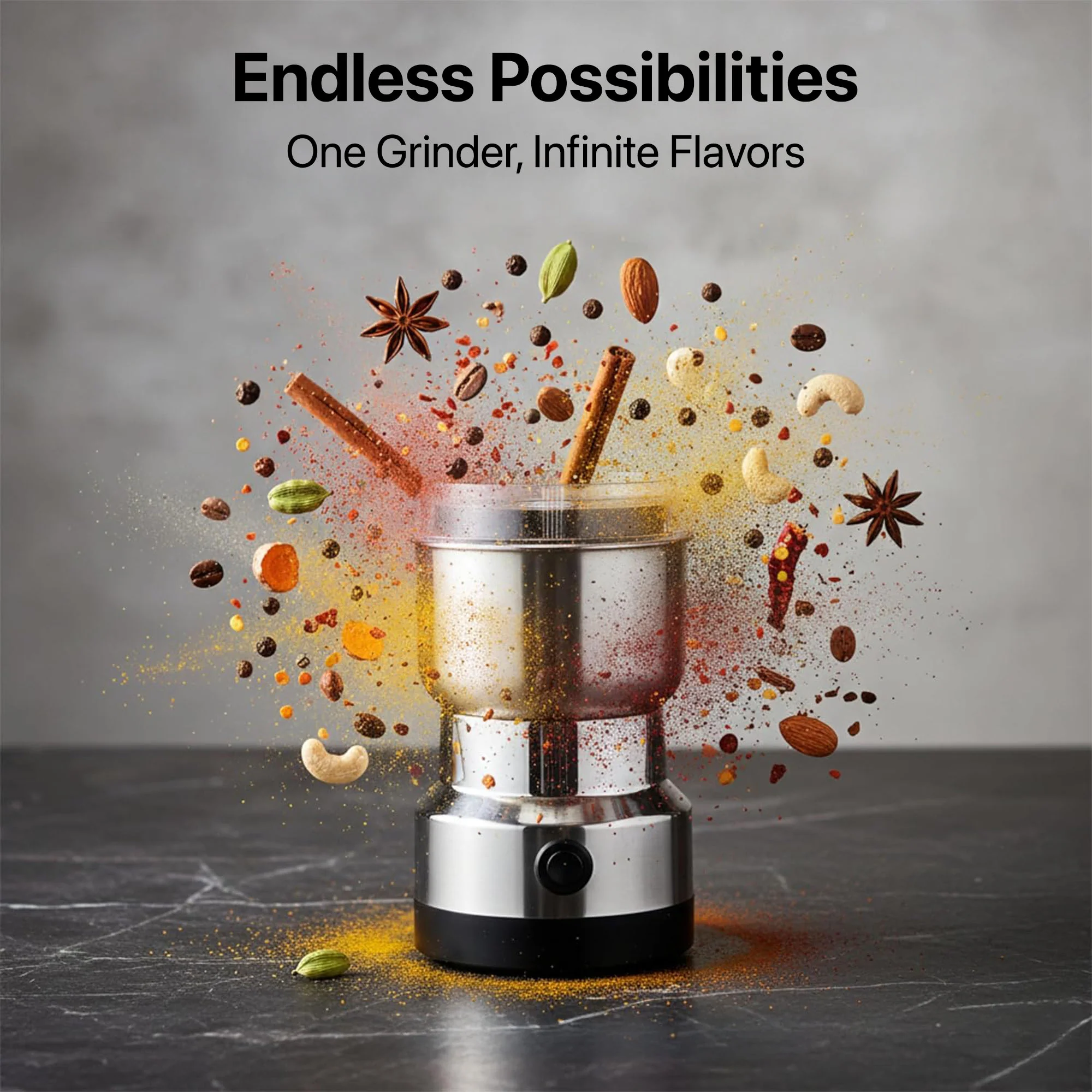 Vaku Luxos ® Compact Stainless Steel Electric Grinder for Coffee & Spices - Image 3