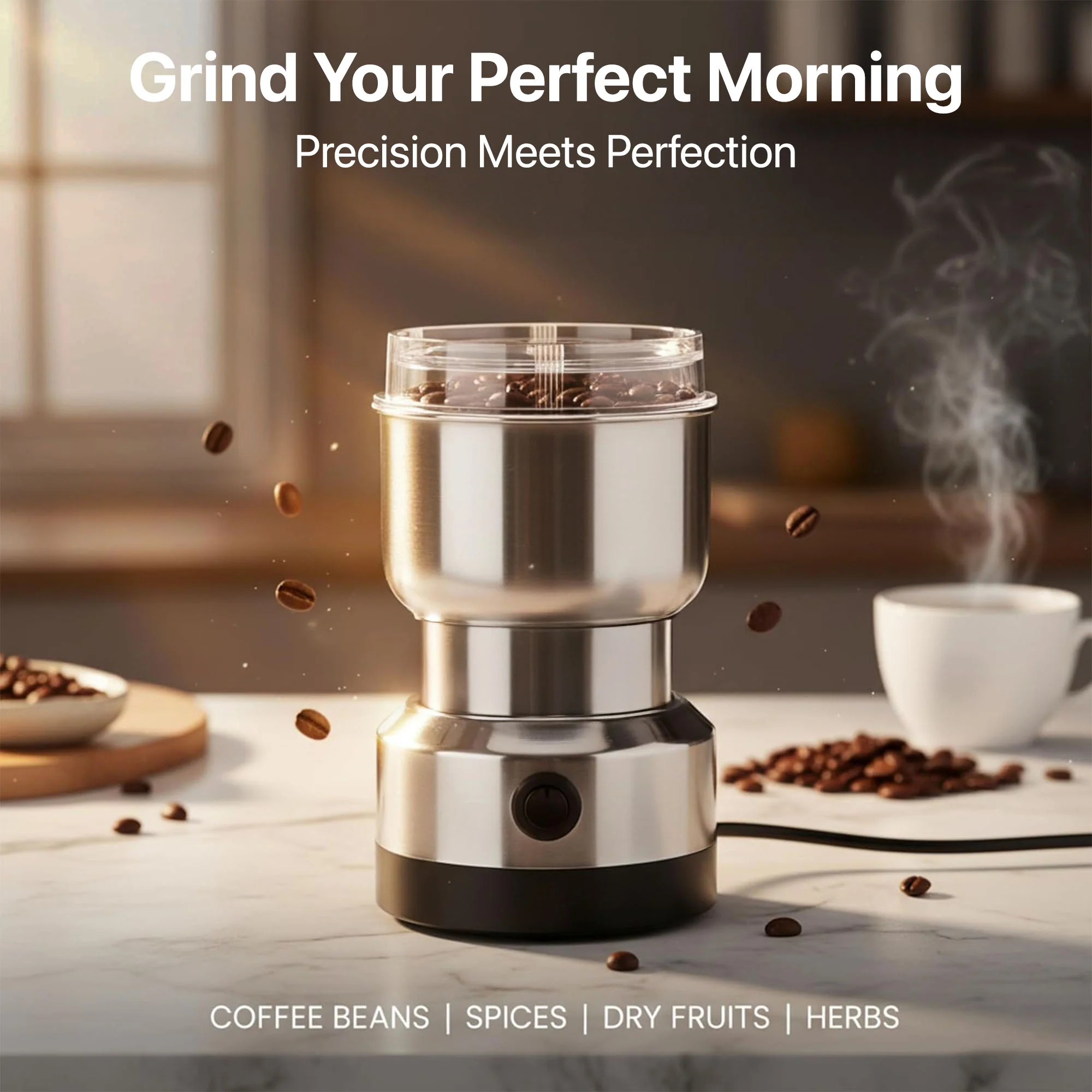 Vaku Luxos ® Compact Stainless Steel Electric Grinder for Coffee & Spices - Image 4