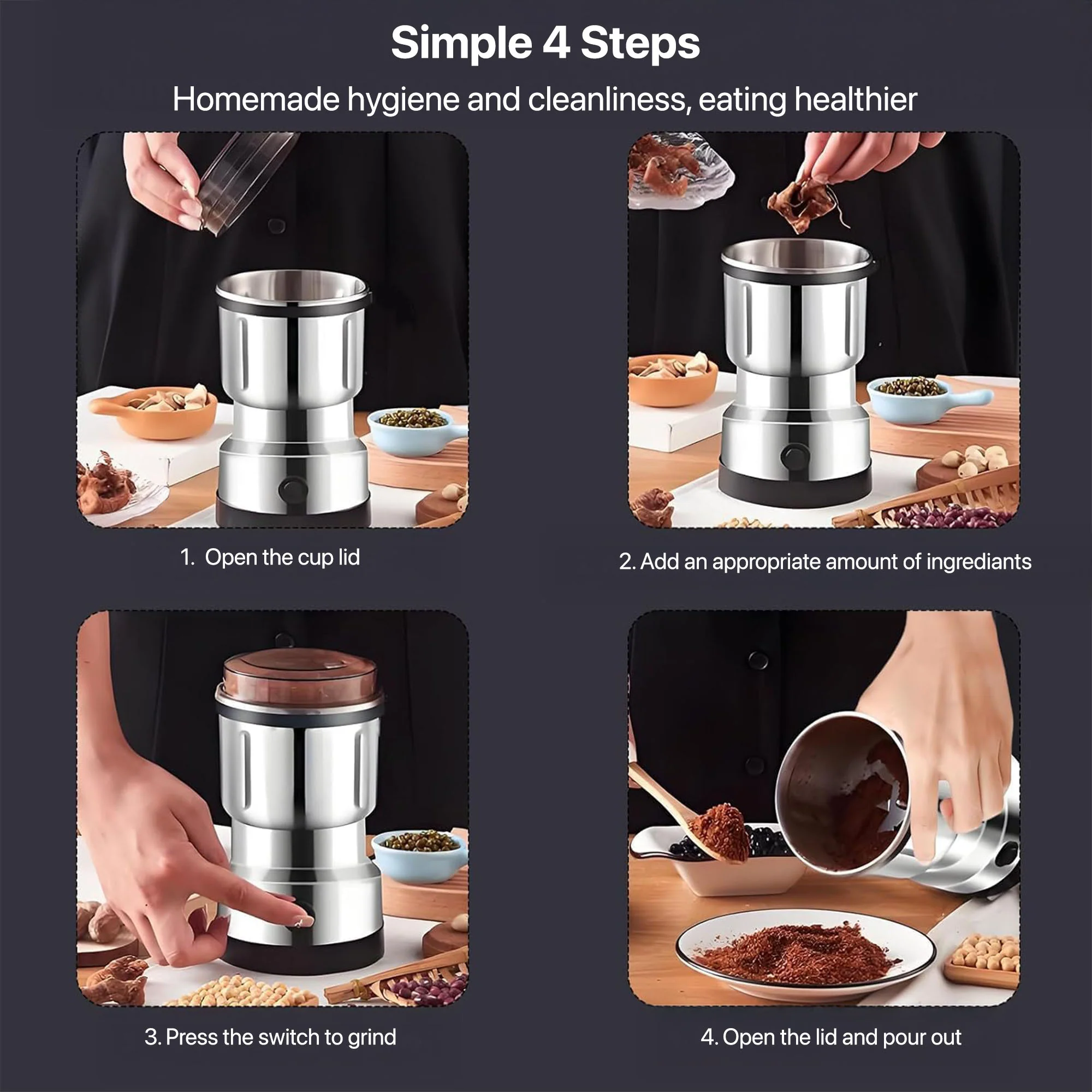 Vaku Luxos ® Compact Stainless Steel Electric Grinder for Coffee & Spices - Image 5