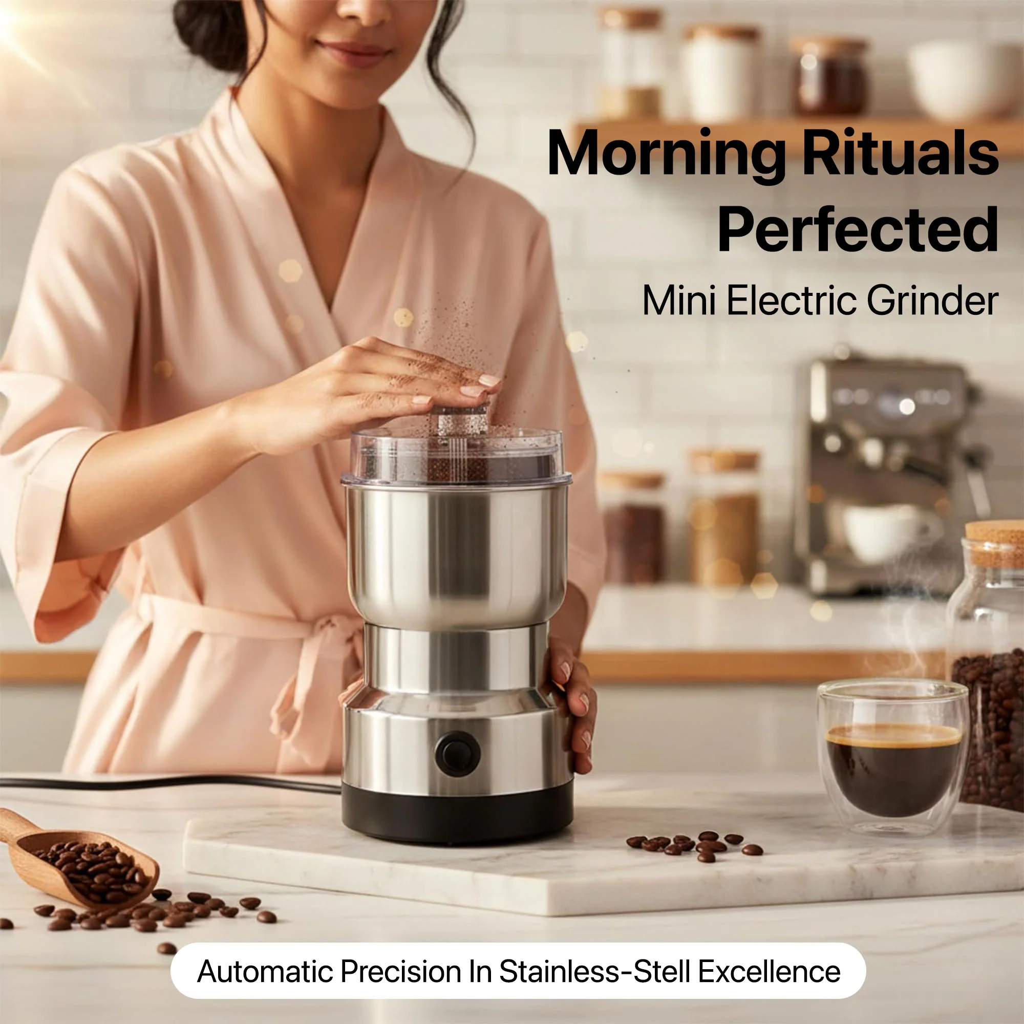 Vaku Luxos ® Compact Stainless Steel Electric Grinder for Coffee & Spices - Image 6