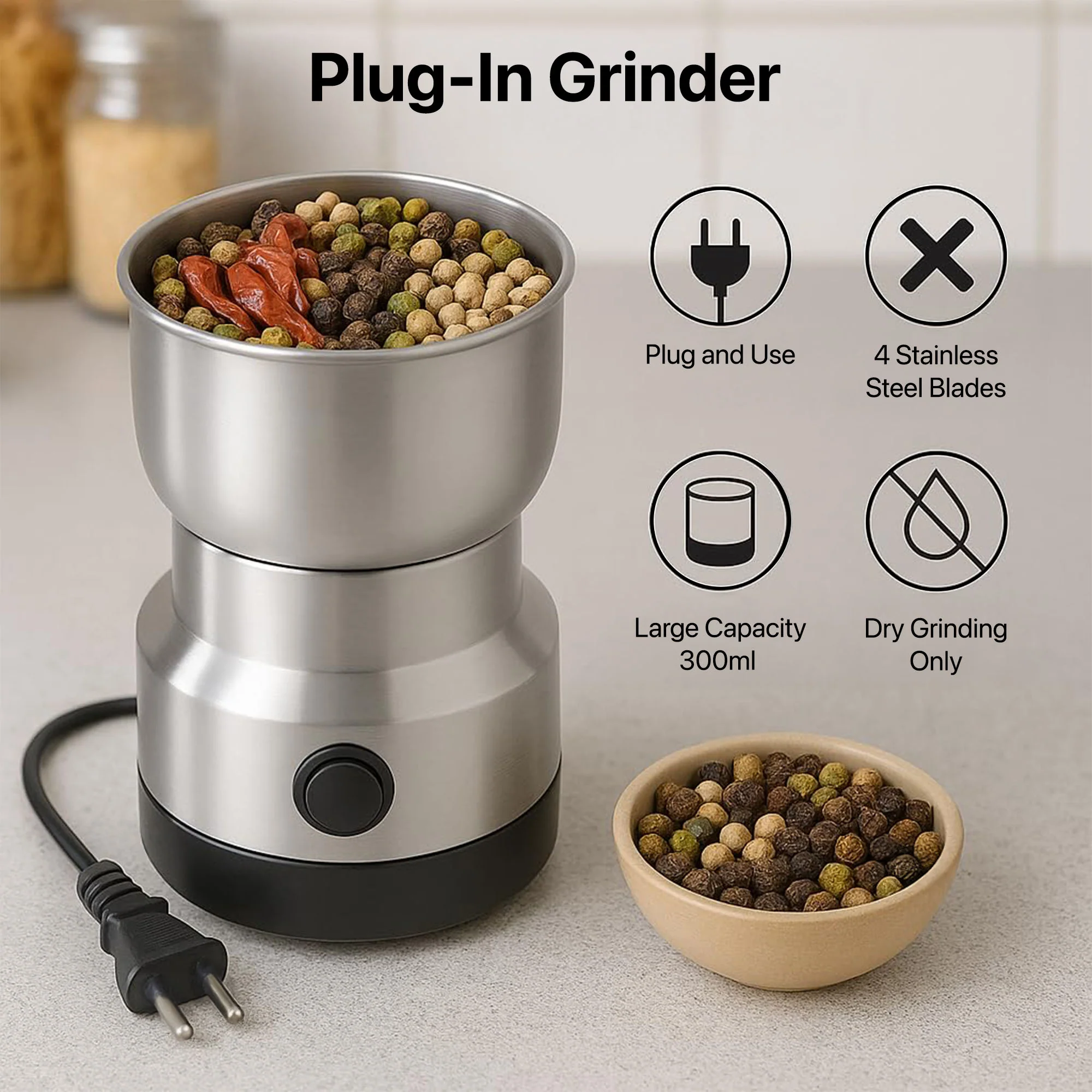 Vaku Luxos ® Compact Stainless Steel Electric Grinder for Coffee & Spices - Image 7