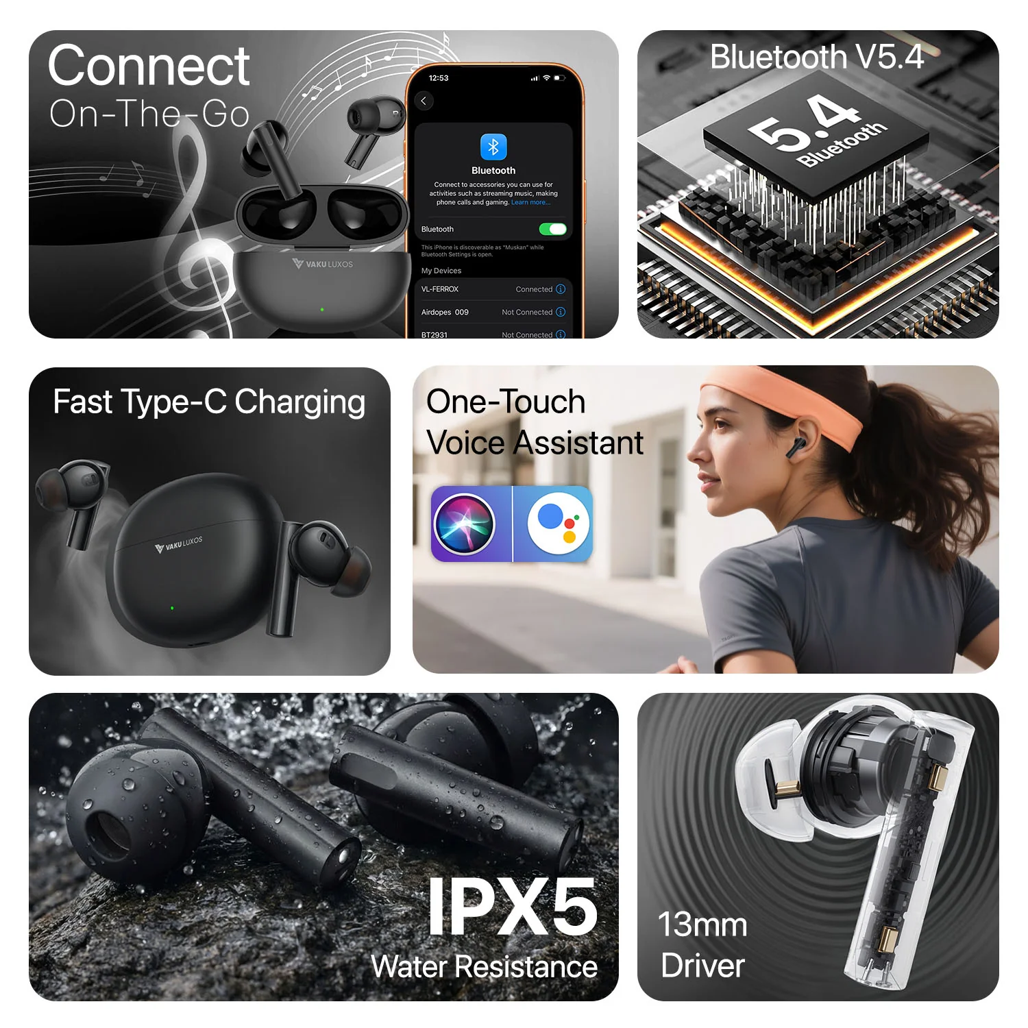 Vaku Luxos ® FERROX True Wireless Earbuds with Smart Touch Controls - Image 9