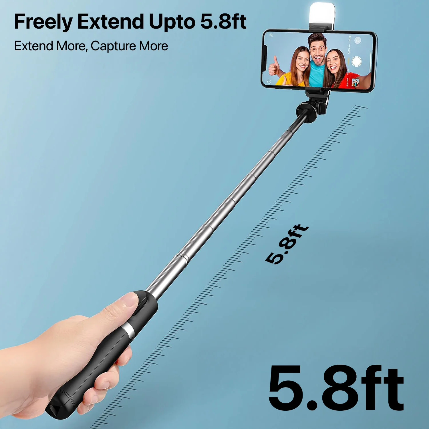 Vaku Luxos ® SHOTPRO Selfie Stick Tripod with Fill Light – 5.8ft Extendable - Image 4