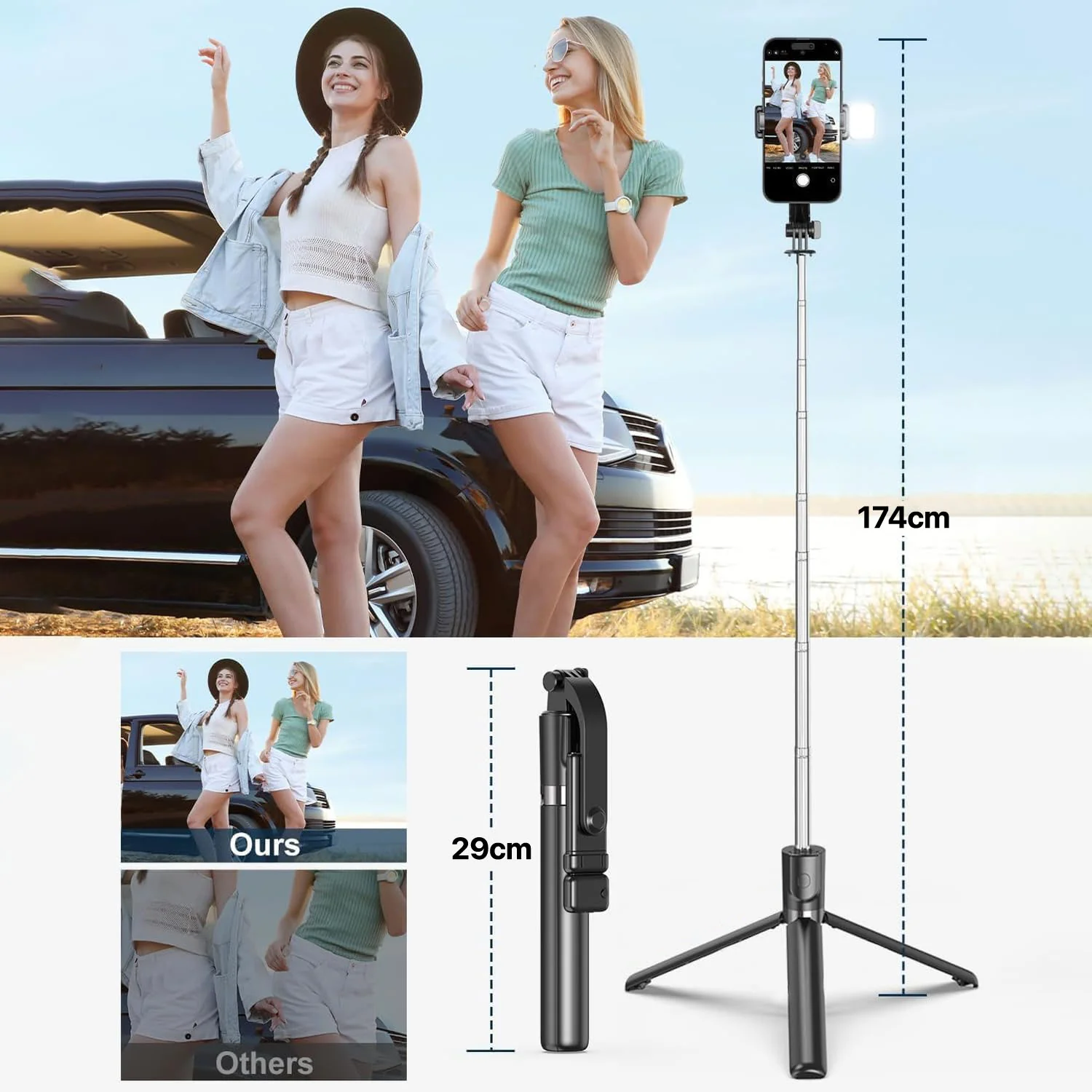 Vaku Luxos ® SHOTPRO Selfie Stick Tripod with Fill Light – 5.8ft Extendable - Image 6