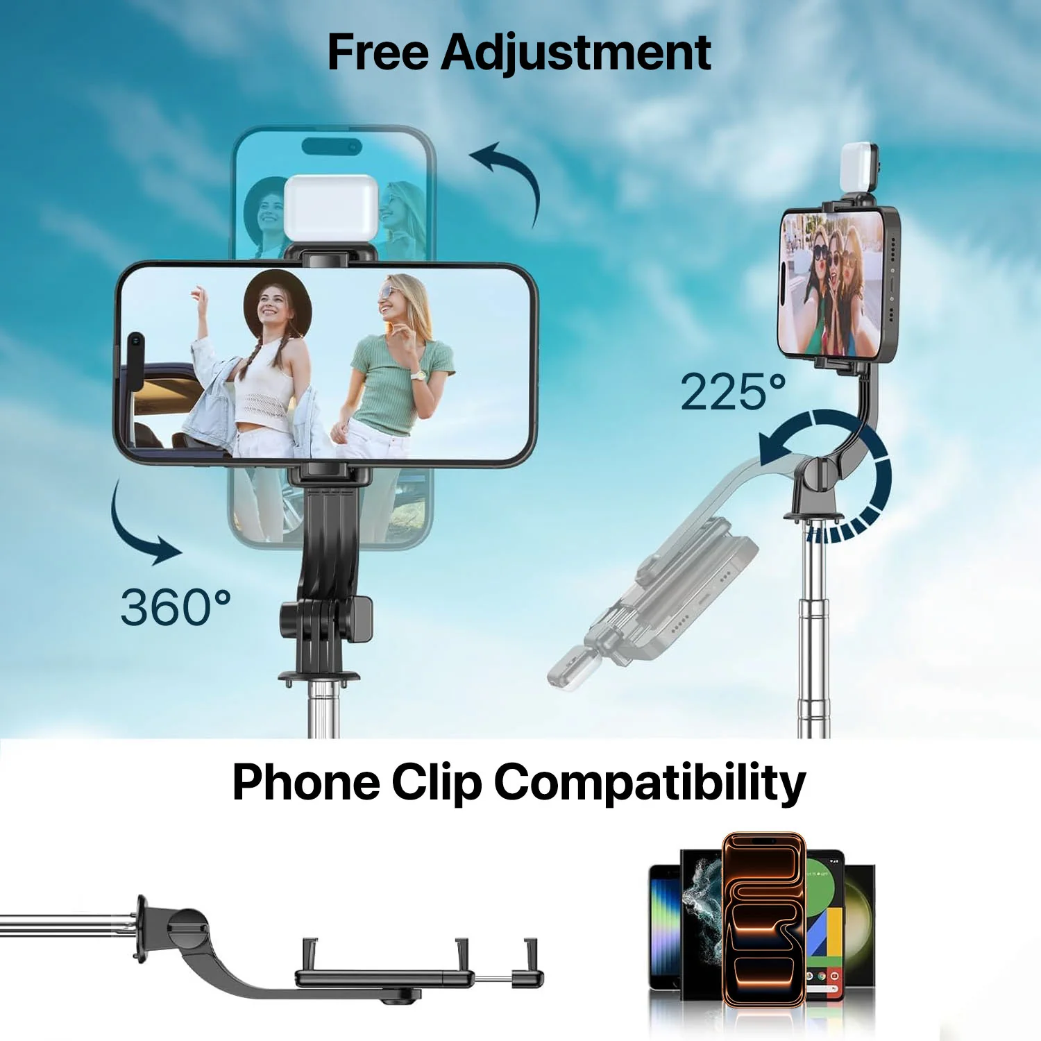 Vaku Luxos ® SHOTPRO Selfie Stick Tripod with Fill Light – 5.8ft Extendable - Image 7