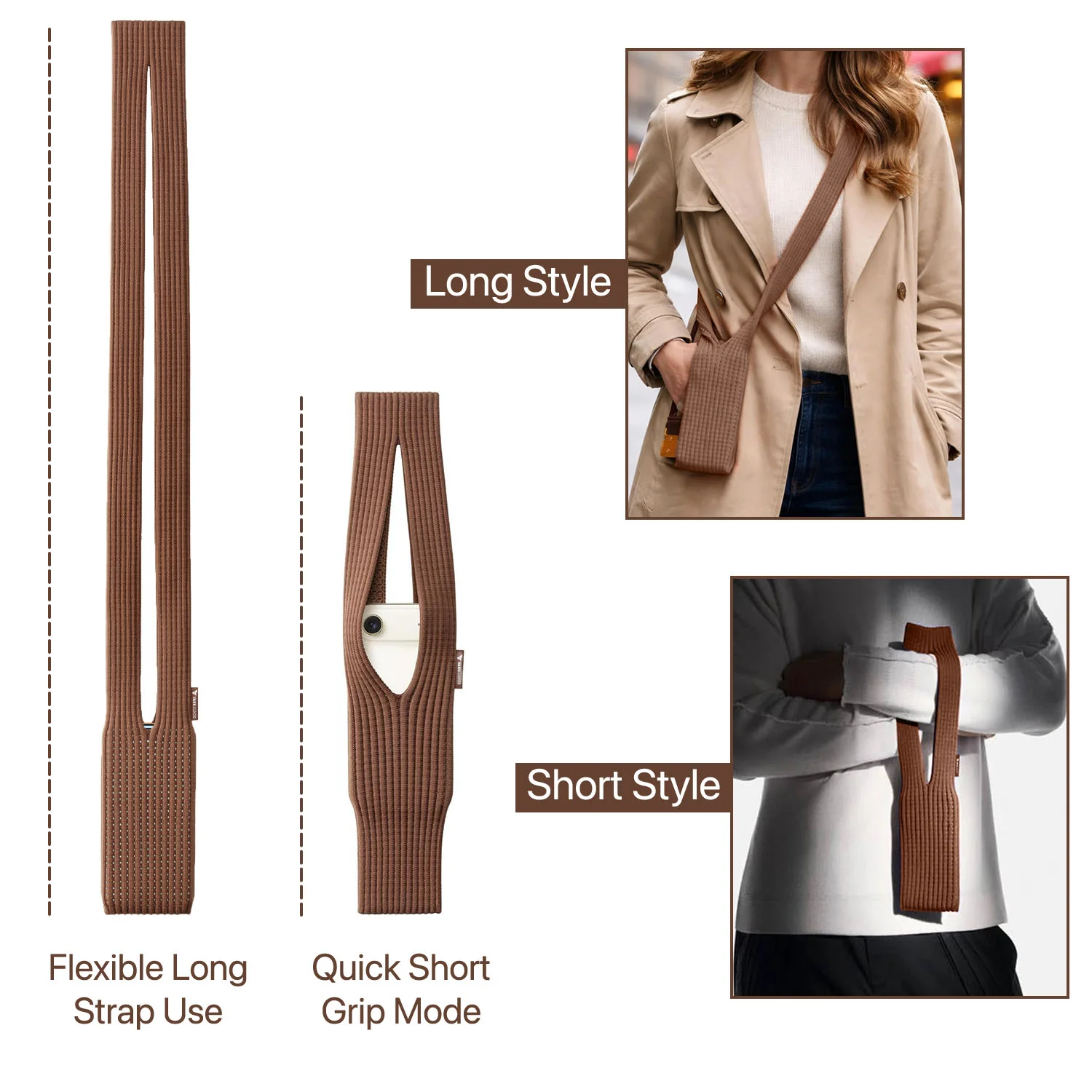 Vaku Luxos ® Soft 3D-Knitted Phone Pocket Scarf Strap Hands-Free Crossbody Phone Holder - Image 7