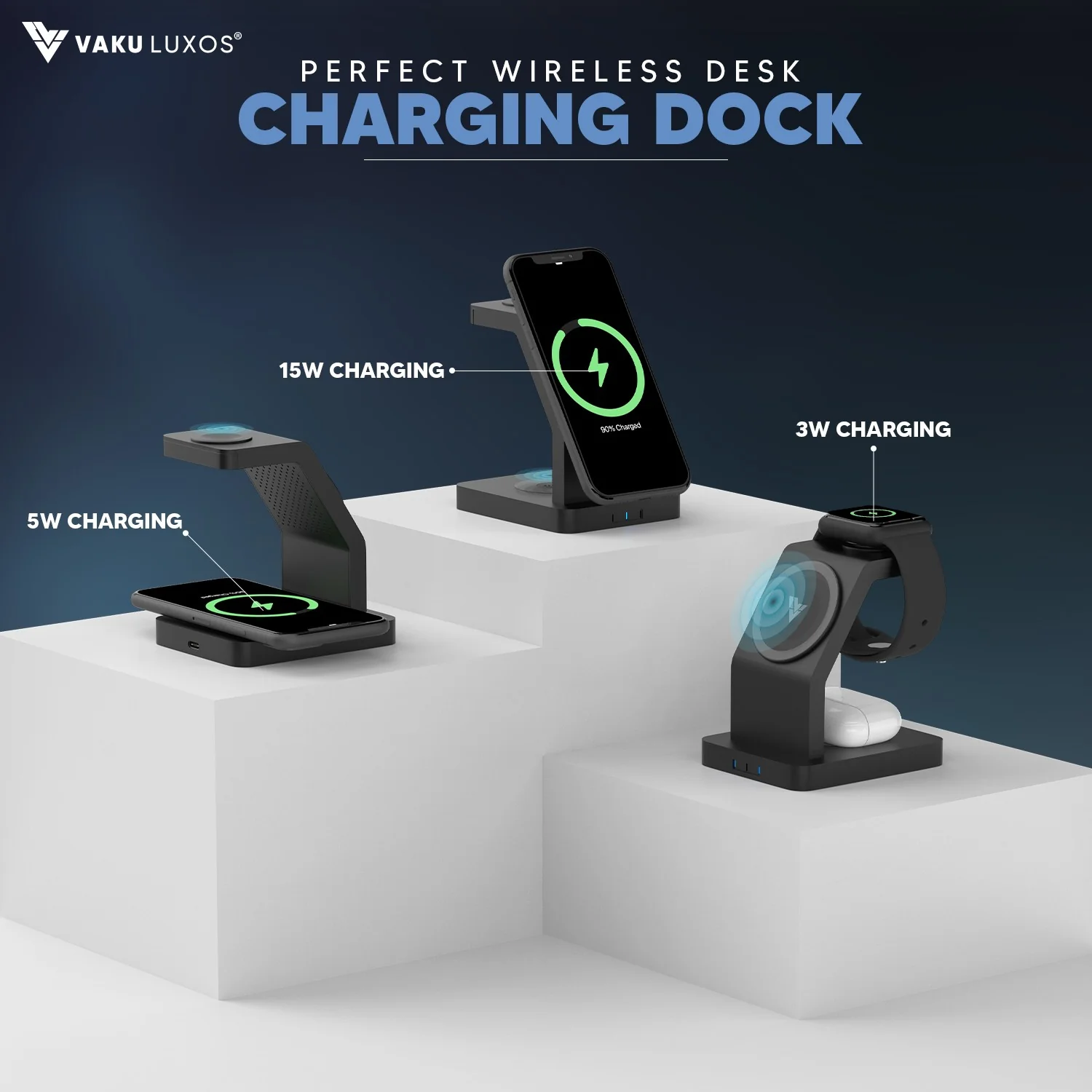 Vaku Luxos ® TRINITY 23W 3IN1 Wireless Charger - Image 4