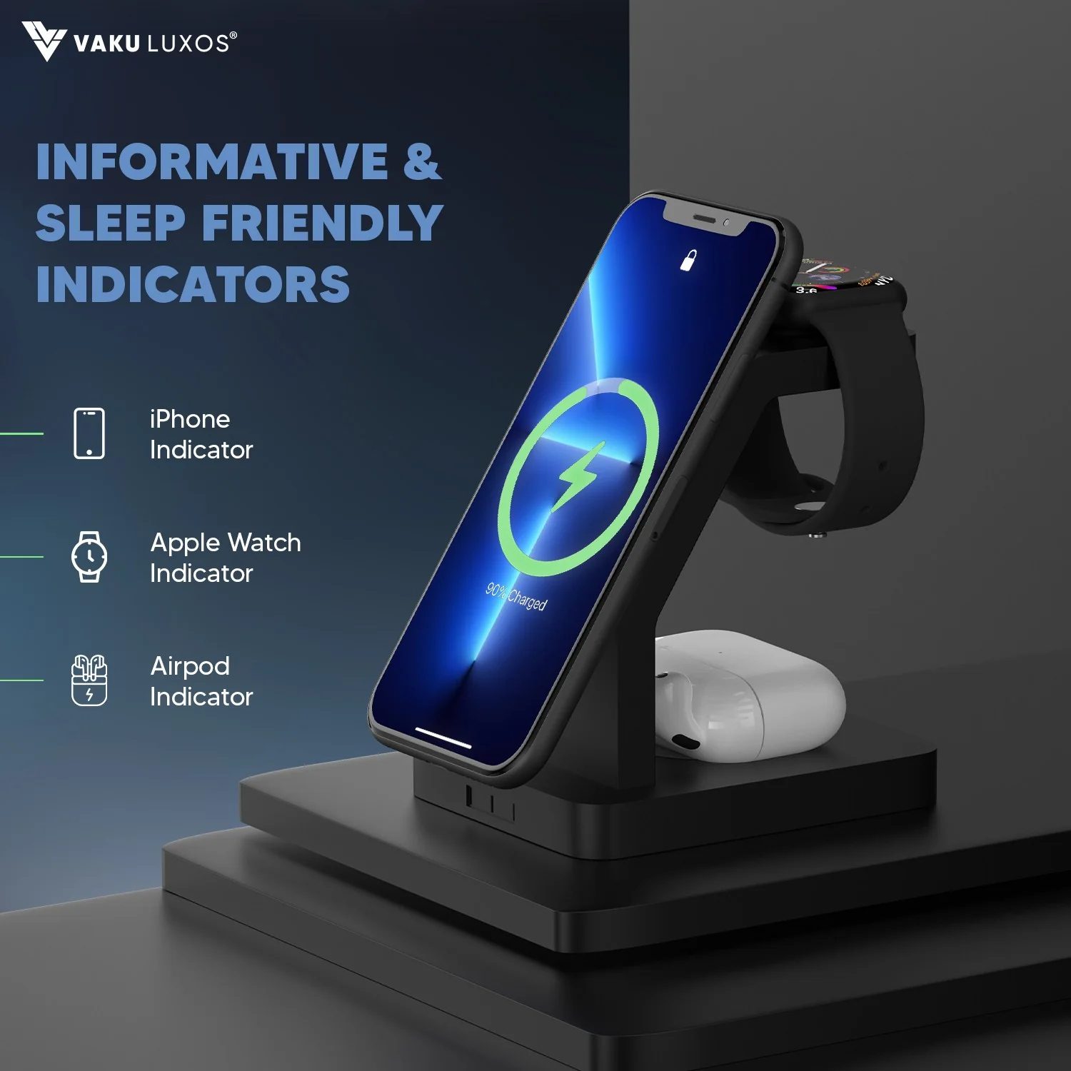Vaku Luxos ® TRINITY 23W 3IN1 Wireless Charger - Image 6