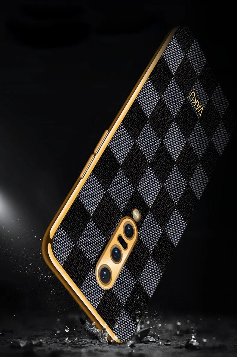 Vaku® OnePlus 7 Pro Cheron Series Leather Stitched Gold Electroplated Soft TPU Back Cover - Image 6