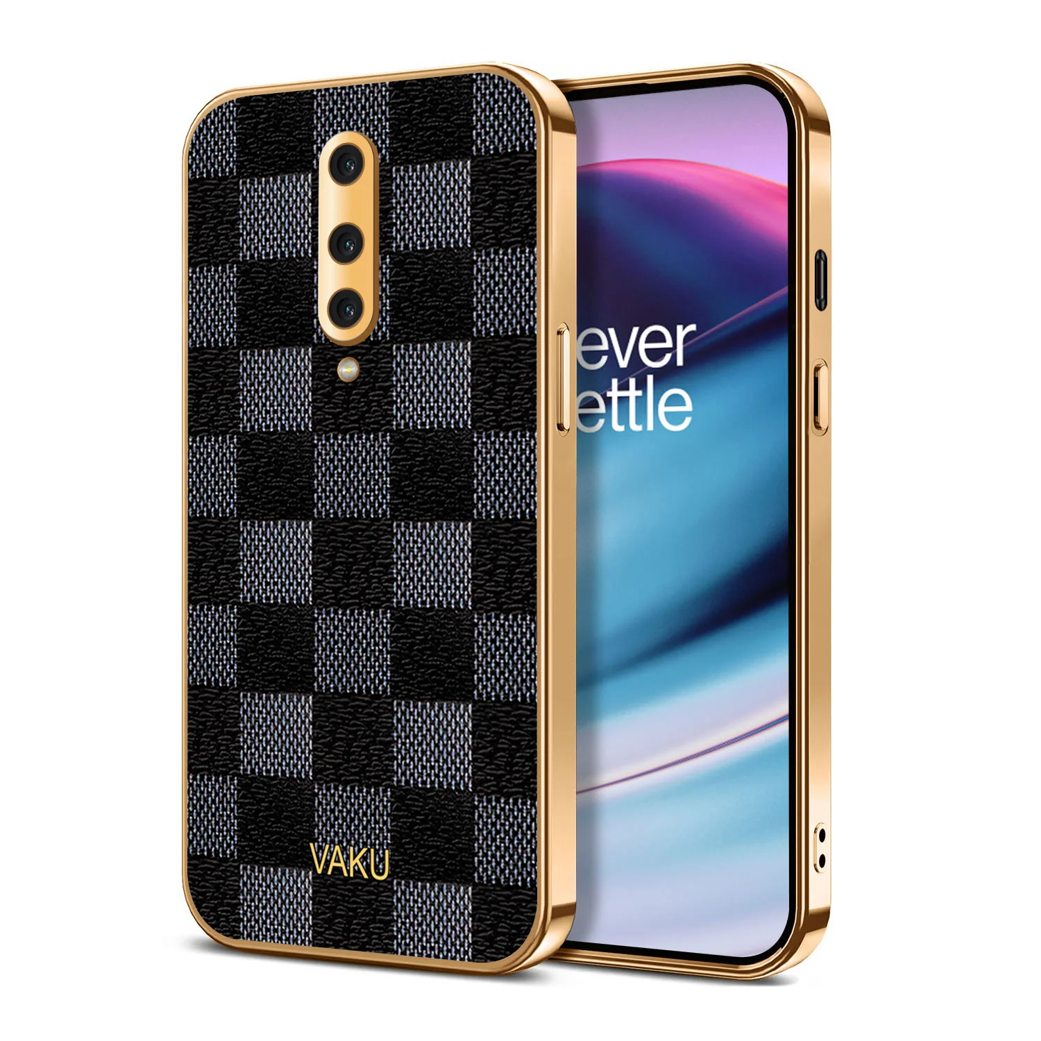 Vaku® OnePlus 8 Cheron Series Leather Stitched Gold Electroplated Soft TPU Back Cover - Image 2