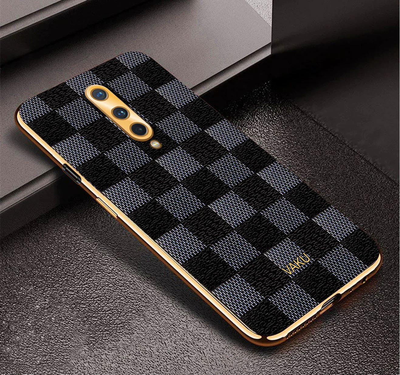 Vaku® OnePlus 8 Cheron Series Leather Stitched Gold Electroplated Soft TPU Back Cover - Image 3
