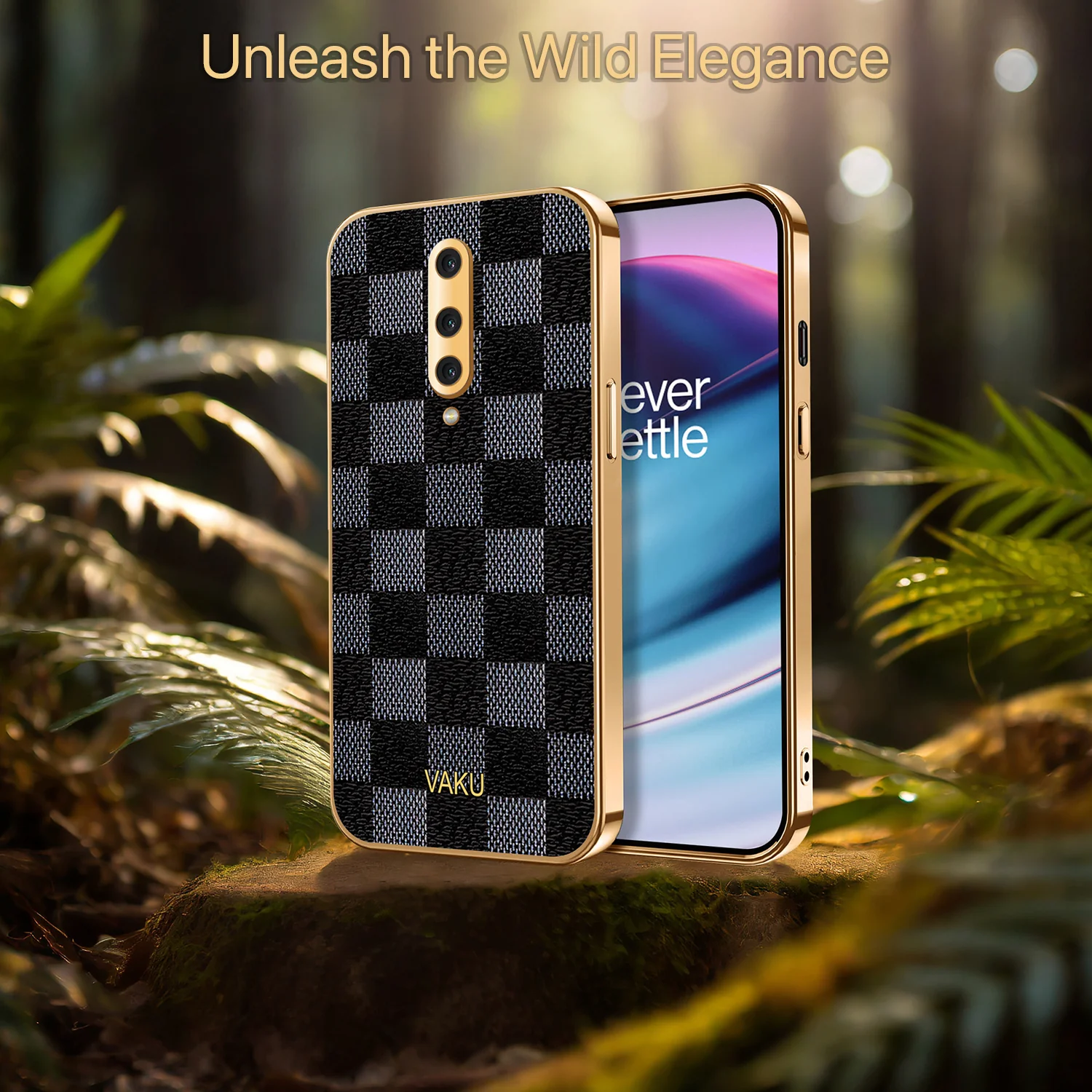 Vaku® OnePlus 8 Cheron Series Leather Stitched Gold Electroplated Soft TPU Back Cover - Image 6
