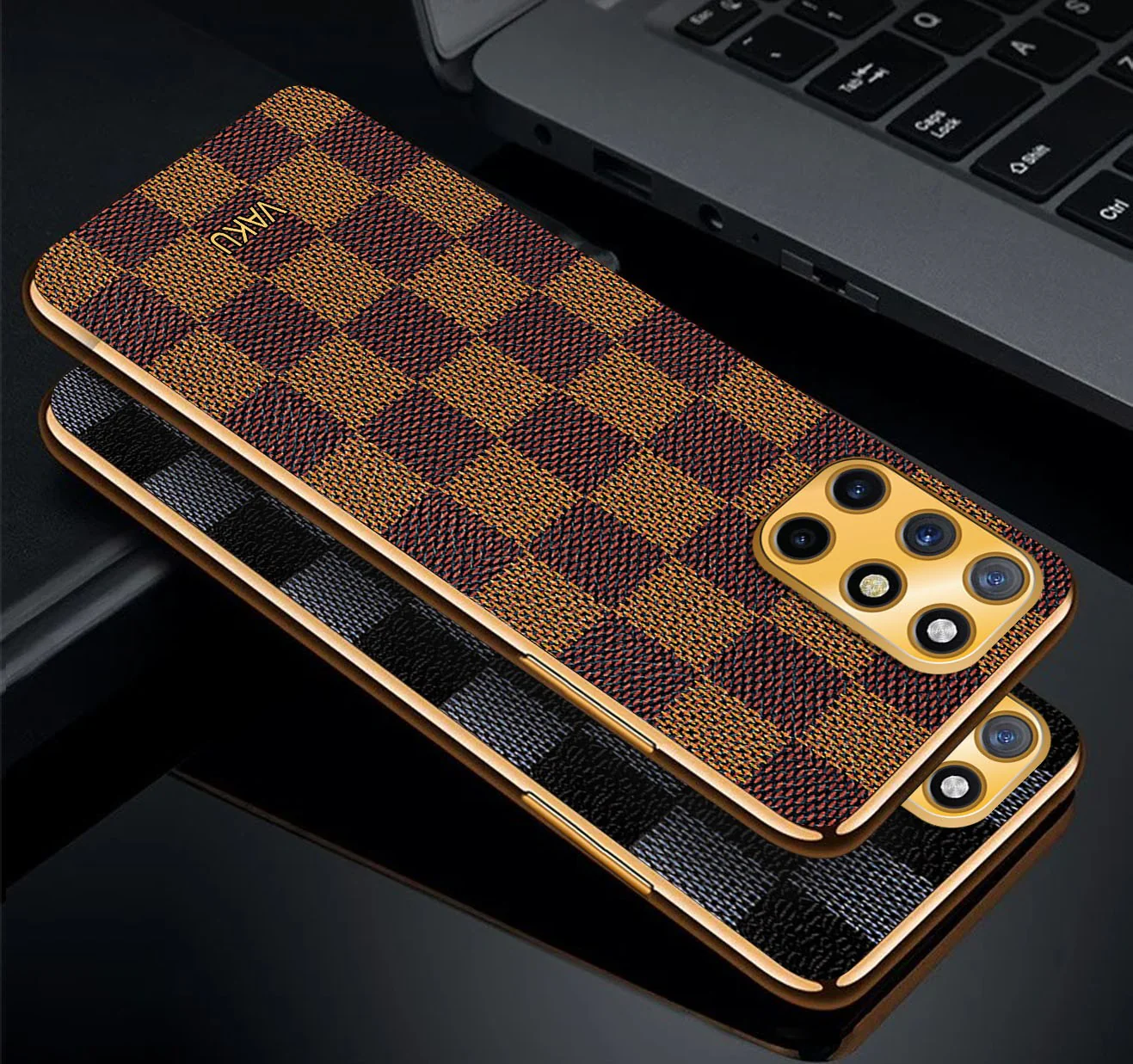 Vaku® OnePlus 8T Cheron Series Leather Stitched Gold Electroplated Soft TPU Back Cover - Image 4