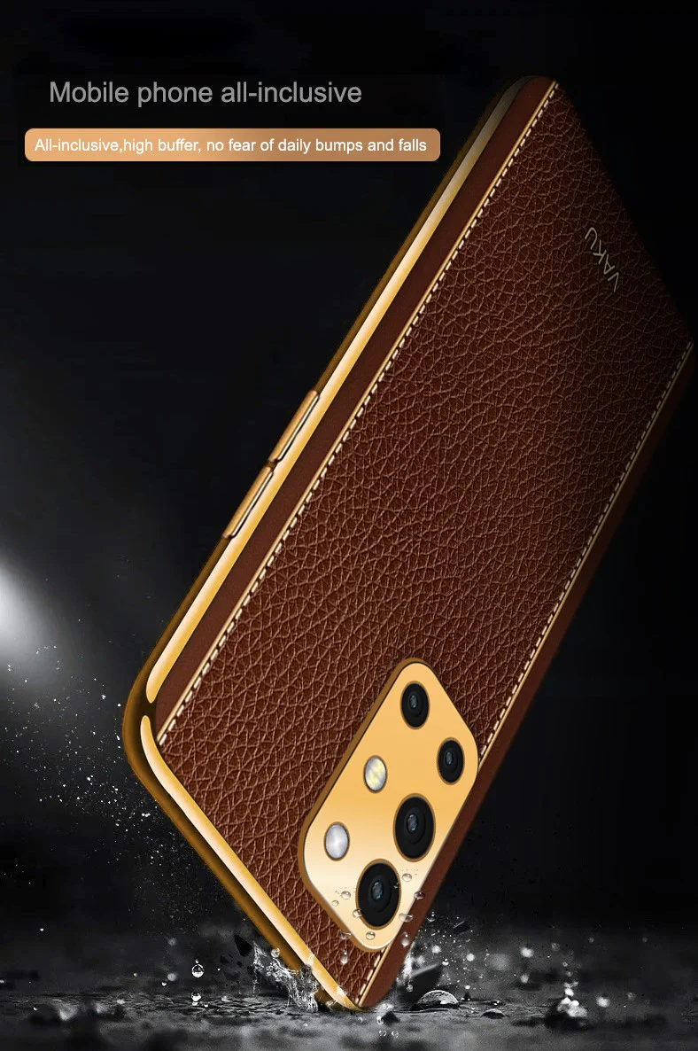 Vaku® Oneplus 9R Luxemberg Series Leather Stitched Gold Electroplated Soft TPU Back Cover - Image 14