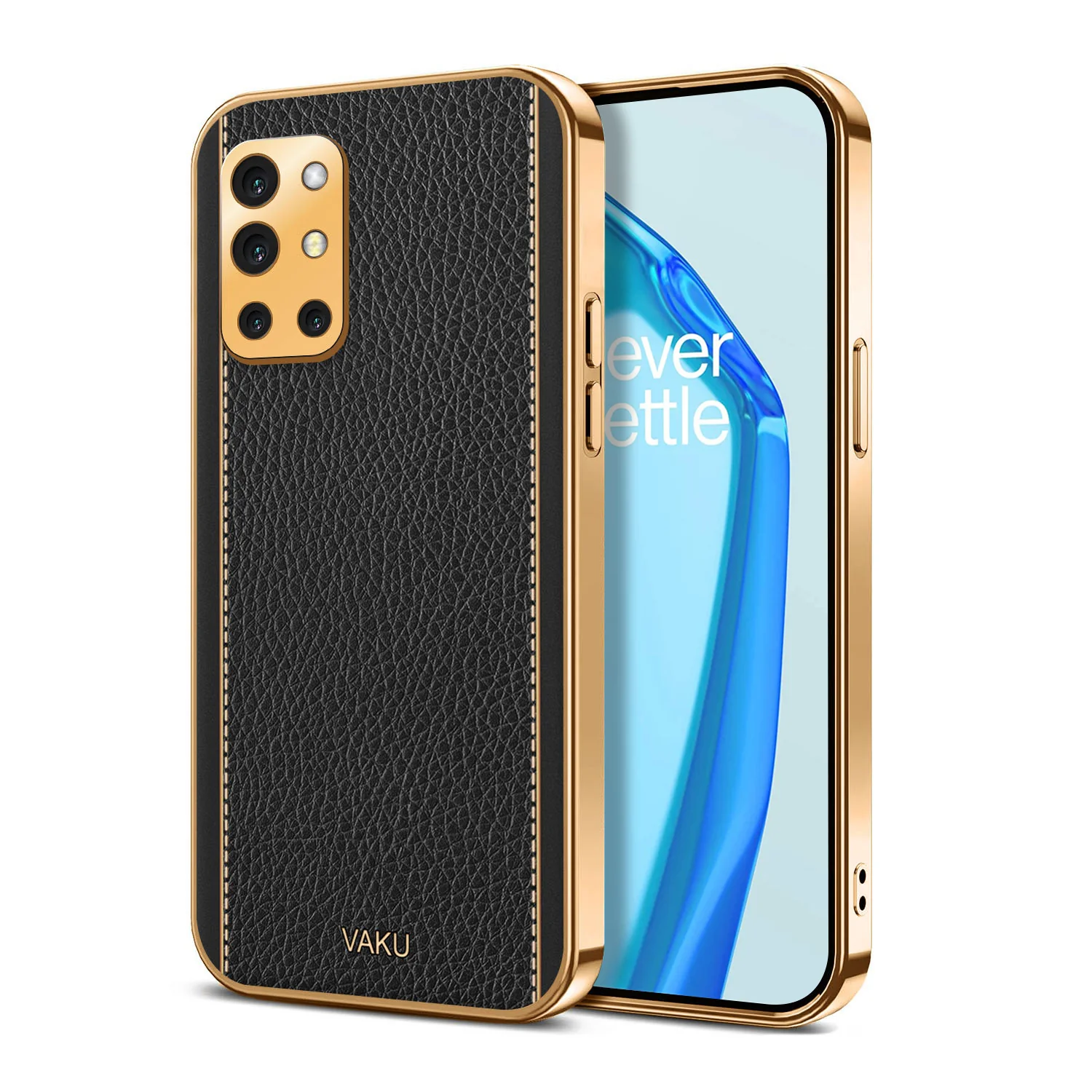 Vaku® Oneplus 9R Luxemberg Series Leather Stitched Gold Electroplated Soft TPU Back Cover - Image 8