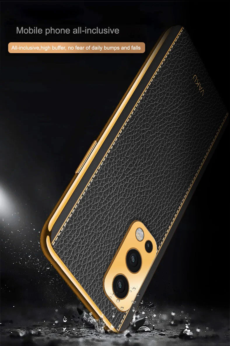 Vaku® Oneplus Nord 2 Luxemberg Series Leather Stitched Gold Electroplated Soft TPU Back Cover - Image 13