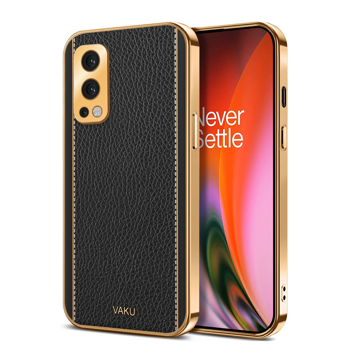 Vaku® Oneplus Nord 2 Luxemberg Series Leather Stitched Gold Electroplated Soft TPU Back Cover - Image 7