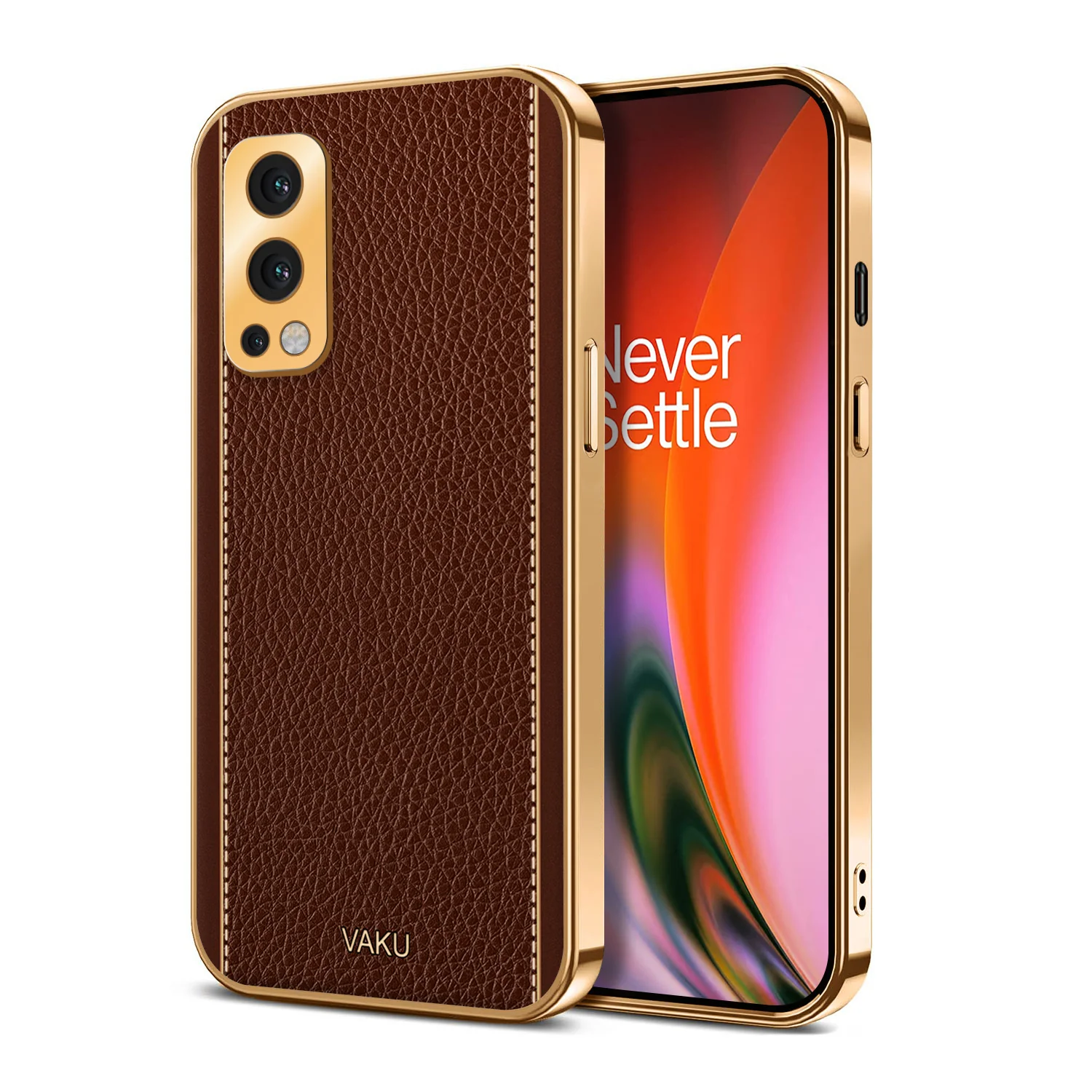 Vaku® Oneplus Nord 2 Luxemberg Series Leather Stitched Gold Electroplated Soft TPU Back Cover - Image 9