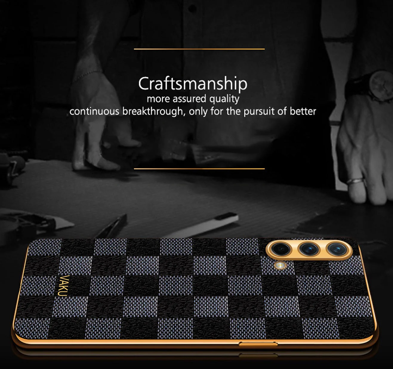 Vaku® OnePlus Nord CE Cheron Series Leather Stitched Gold Electroplated Soft TPU Back Cover - Image 4