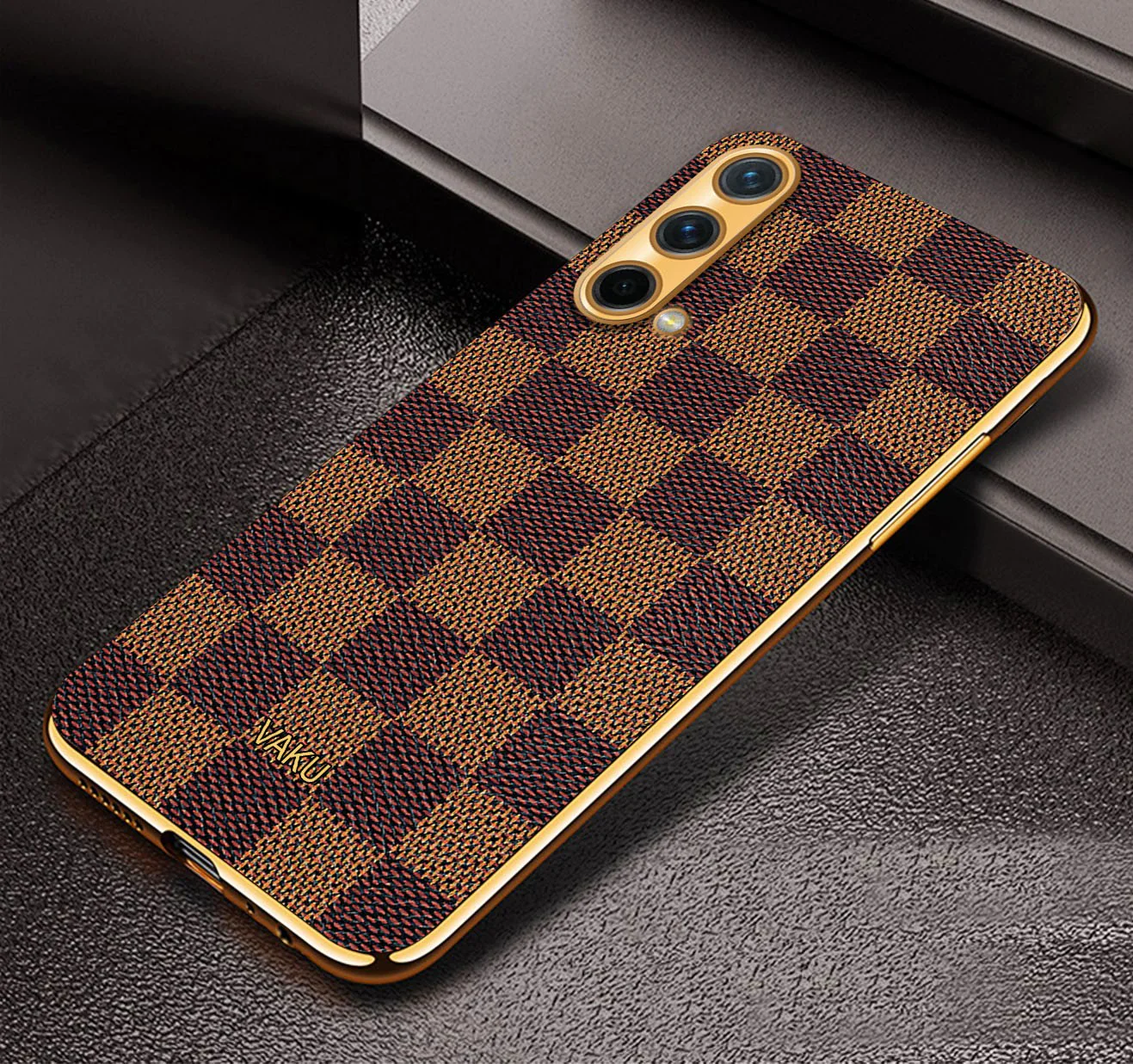 Vaku® OnePlus Nord CE Cheron Series Leather Stitched Gold Electroplated Soft TPU Back Cover - Image 5