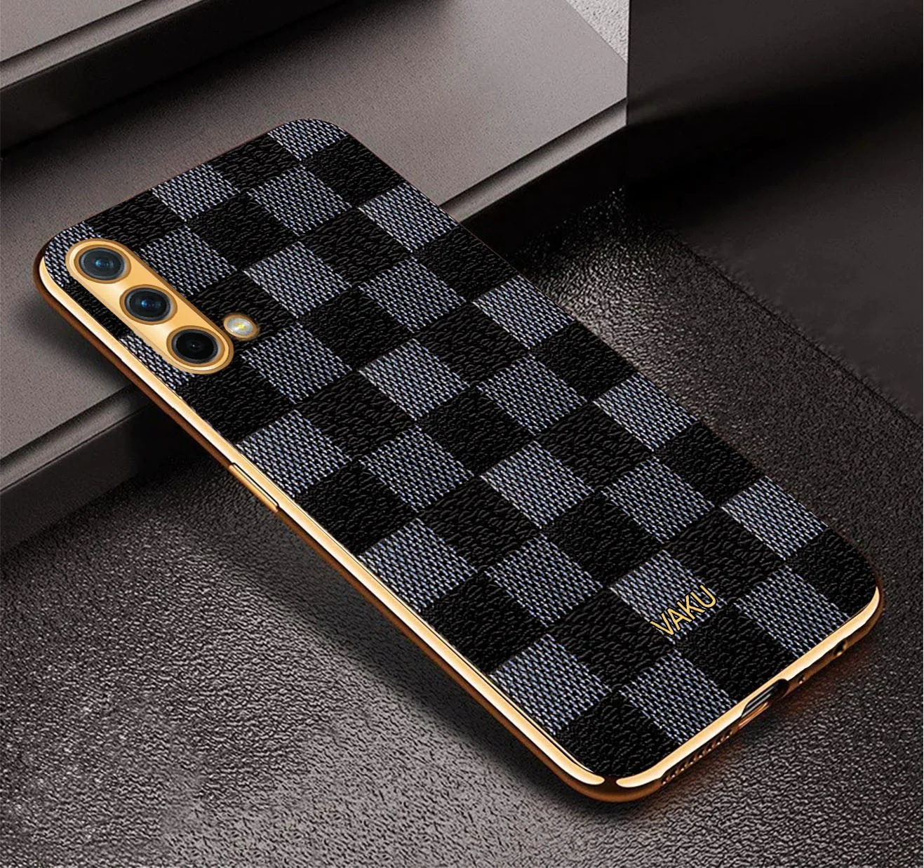 Vaku® OnePlus Nord CE Cheron Series Leather Stitched Gold Electroplated Soft TPU Back Cover - Image 7