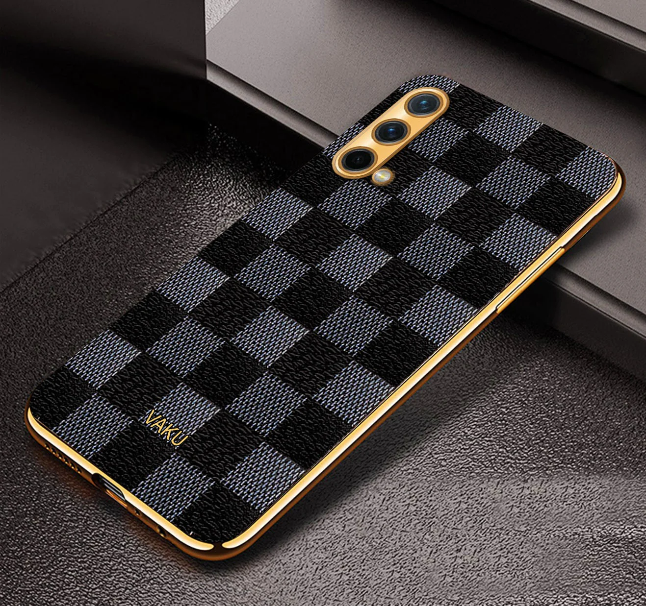 Vaku® OnePlus Nord CE Cheron Series Leather Stitched Gold Electroplated Soft TPU Back Cover - Image 8