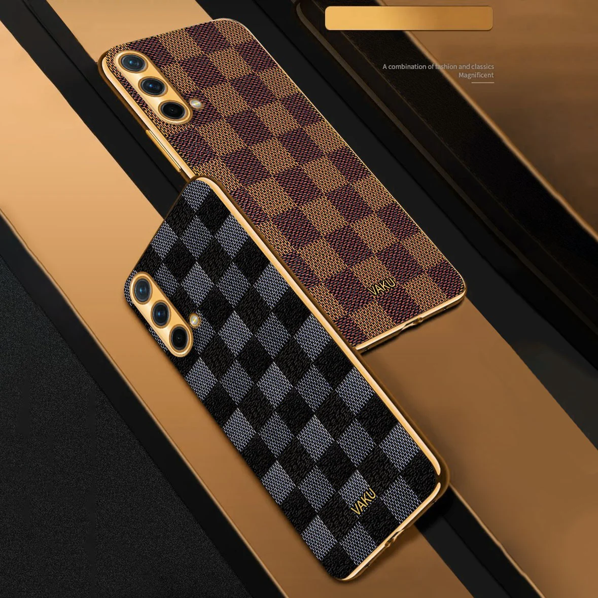 Vaku® OnePlus Nord CE Cheron Series Leather Stitched Gold Electroplated Soft TPU Back Cover - Image 9