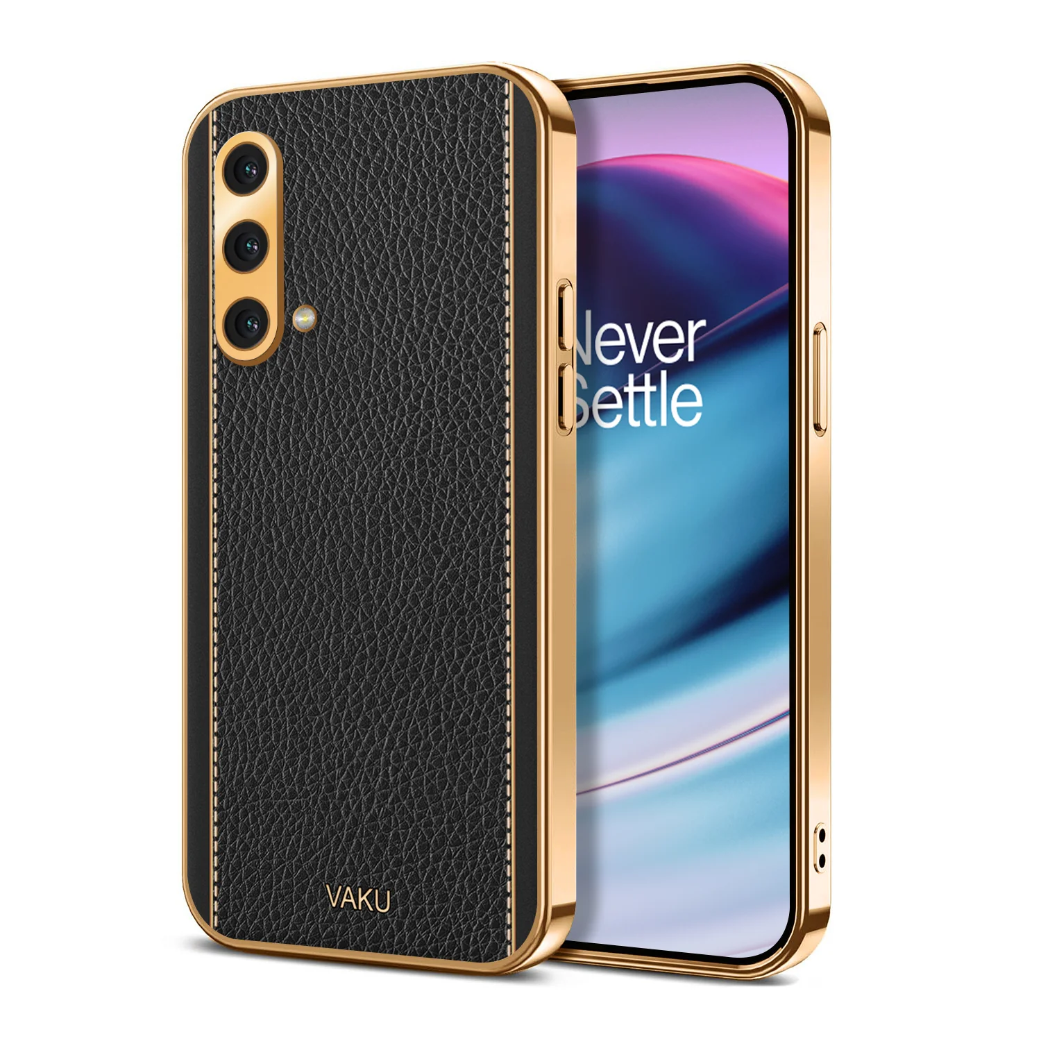 Vaku® OnePlus Nord CE Luxemberg Series Leather Stitched Gold Electroplated Soft TPU Back Cover - Image 14