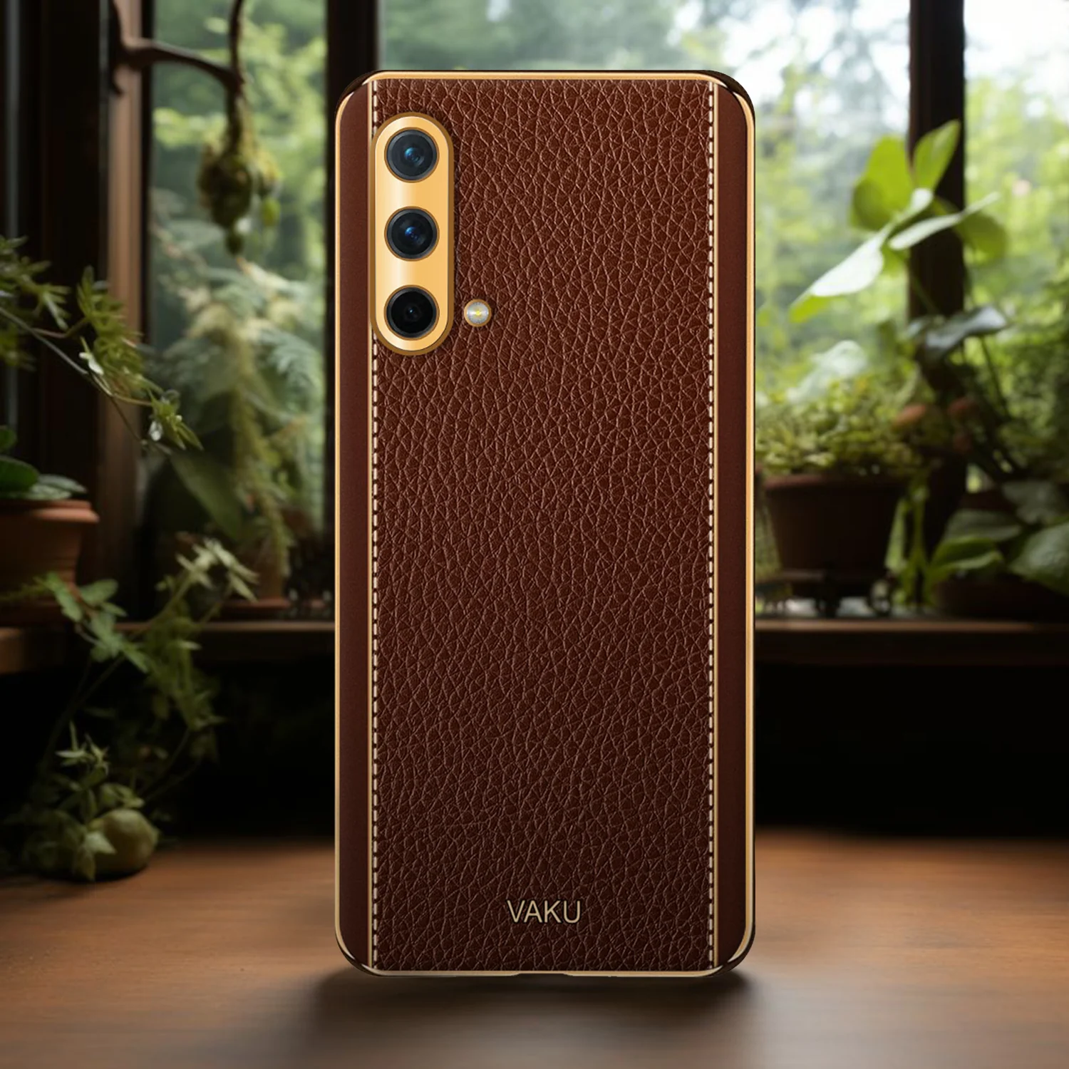Vaku® OnePlus Nord CE Luxemberg Series Leather Stitched Gold Electroplated Soft TPU Back Cover - Image 16