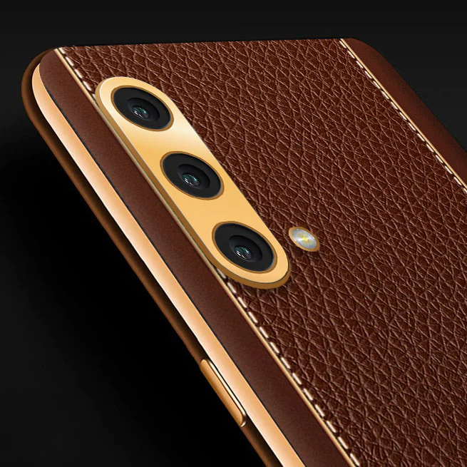 Vaku® OnePlus Nord CE Luxemberg Series Leather Stitched Gold Electroplated Soft TPU Back Cover - Image 3