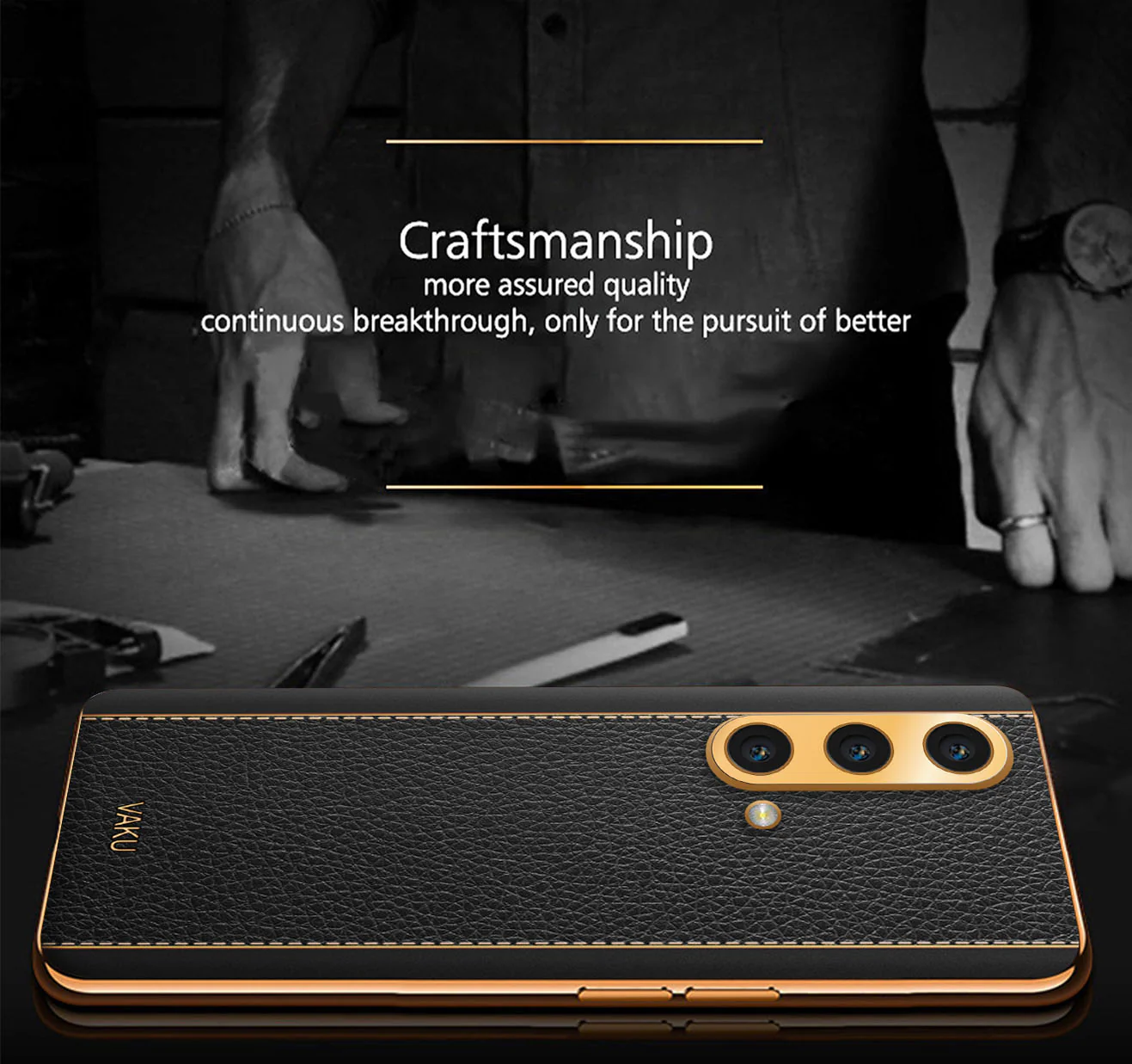 Vaku® OnePlus Nord CE Luxemberg Series Leather Stitched Gold Electroplated Soft TPU Back Cover - Image 7
