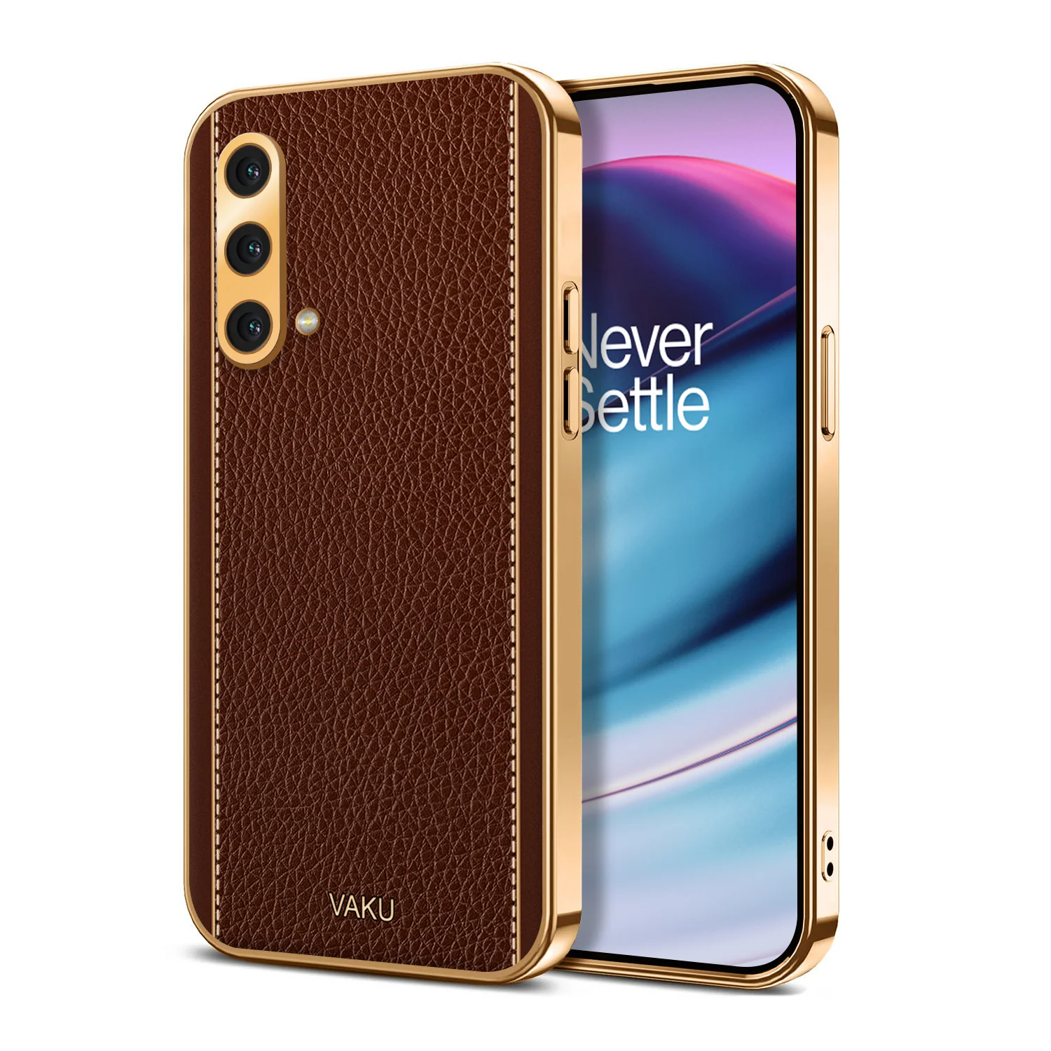Vaku® OnePlus Nord CE Luxemberg Series Leather Stitched Gold Electroplated Soft TPU Back Cover - Image 8