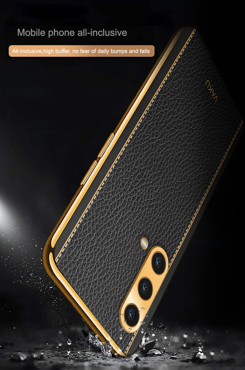 Vaku® OnePlus Nord CE Luxemberg Series Leather Stitched Gold Electroplated Soft TPU Back Cover - Image 9