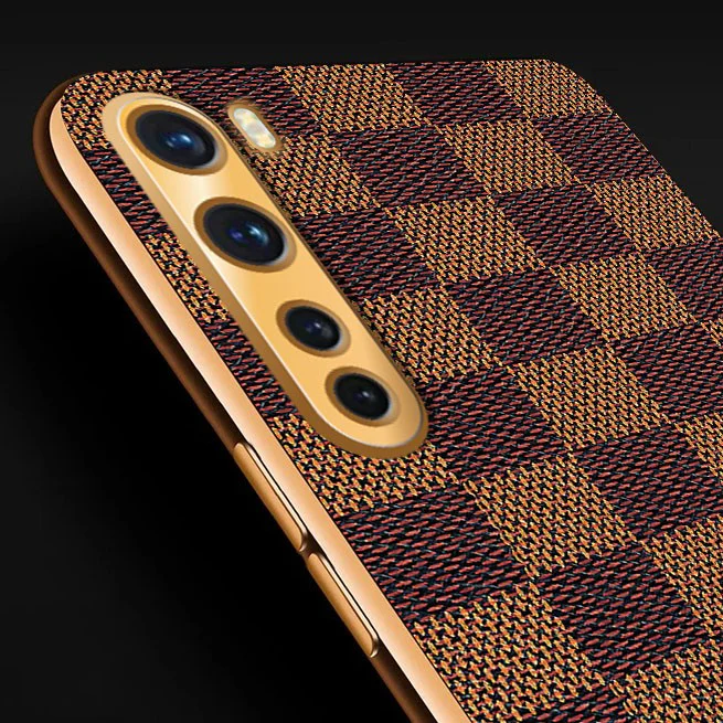 Vaku® Oneplus Nord Cheron Series Leather Stitched Gold Electroplated Soft TPU Back Cover - Image 2