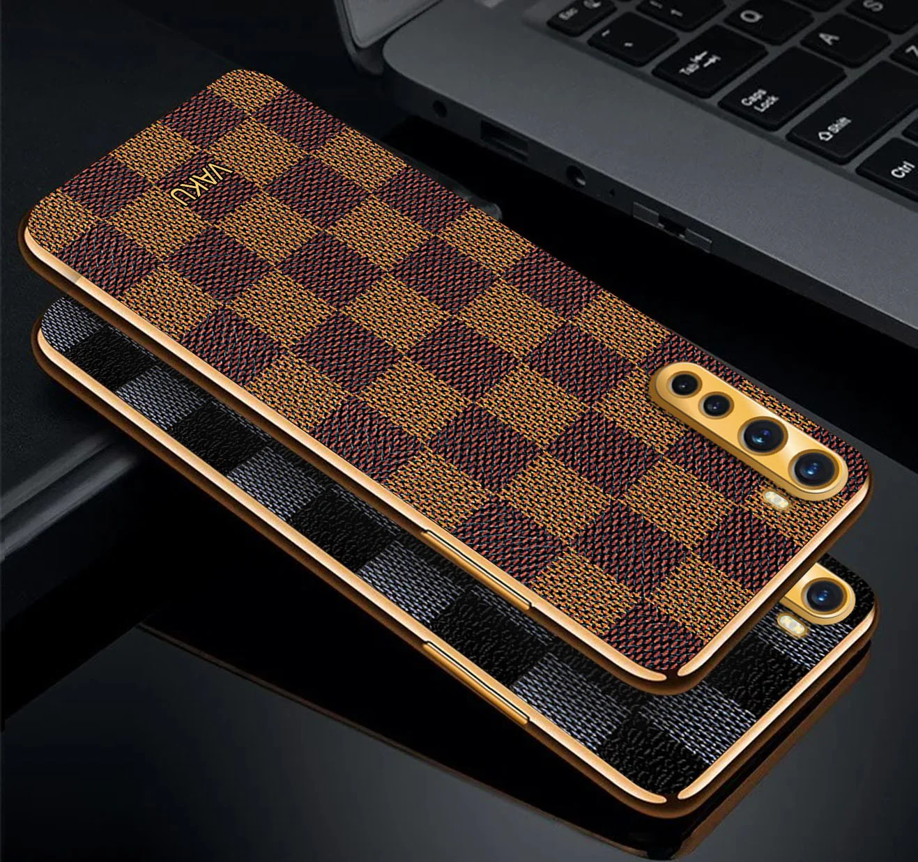 Vaku® Oneplus Nord Cheron Series Leather Stitched Gold Electroplated Soft TPU Back Cover - Image 4