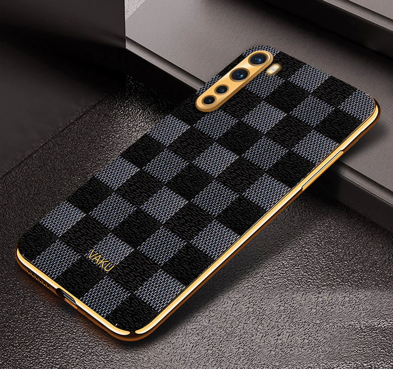 Vaku® Oneplus Nord Cheron Series Leather Stitched Gold Electroplated Soft TPU Back Cover - Image 5