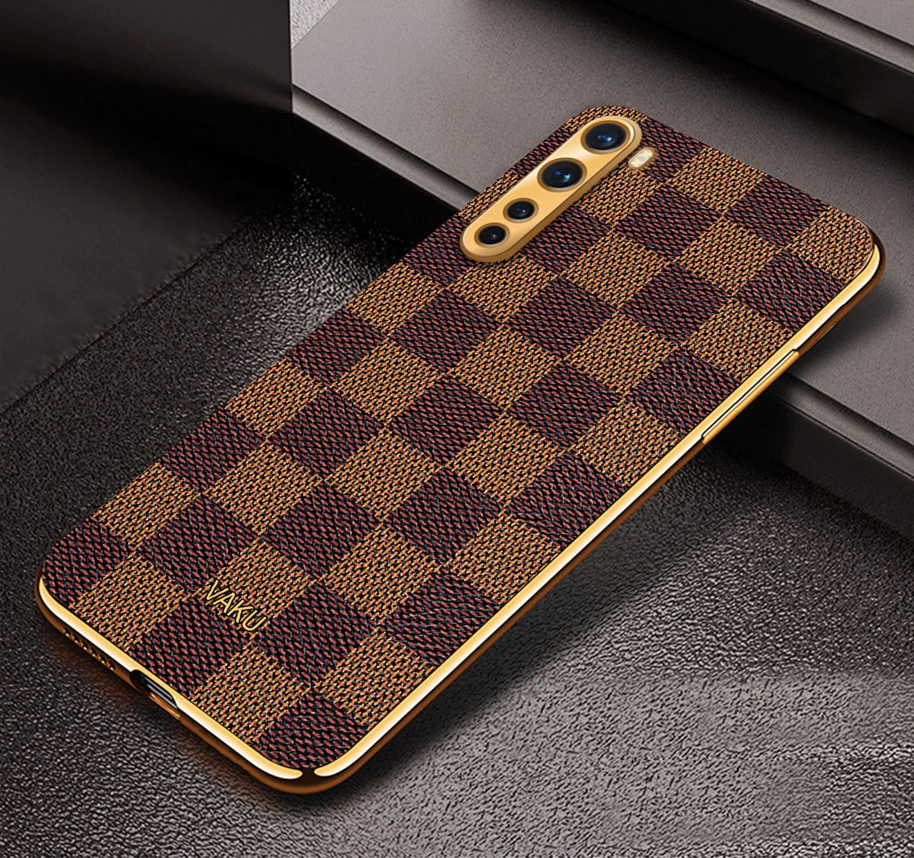 Vaku® Oneplus Nord Cheron Series Leather Stitched Gold Electroplated Soft TPU Back Cover - Image 6