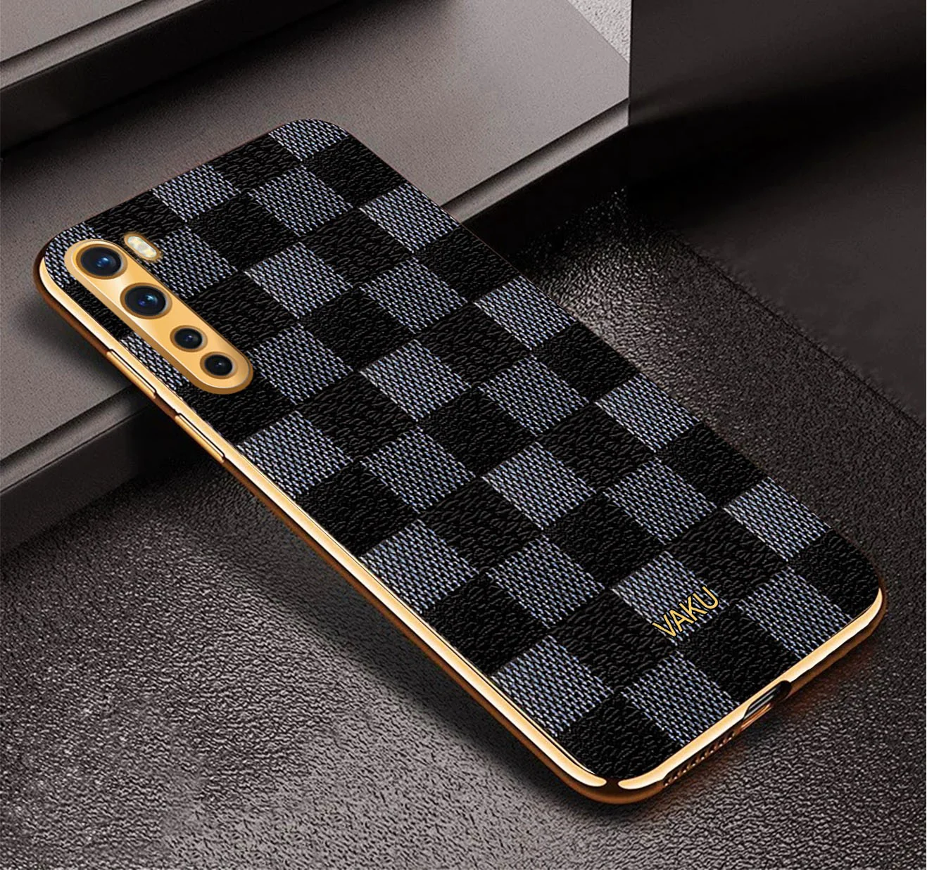 Vaku® Oneplus Nord Cheron Series Leather Stitched Gold Electroplated Soft TPU Back Cover - Image 7
