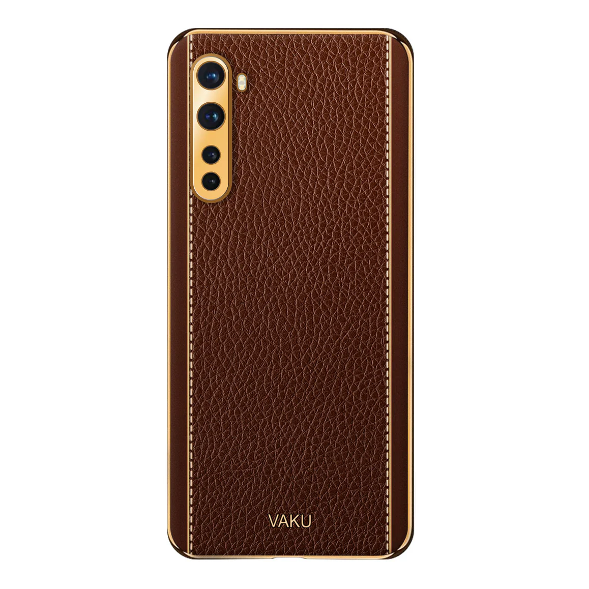 Vaku® Oneplus Nord Luxemberg Series Leather Stitched Gold Electroplated Soft TPU Back Cover - Image 14