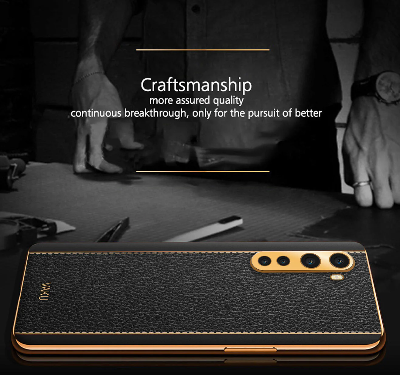 Vaku® Oneplus Nord Luxemberg Series Leather Stitched Gold Electroplated Soft TPU Back Cover - Image 7