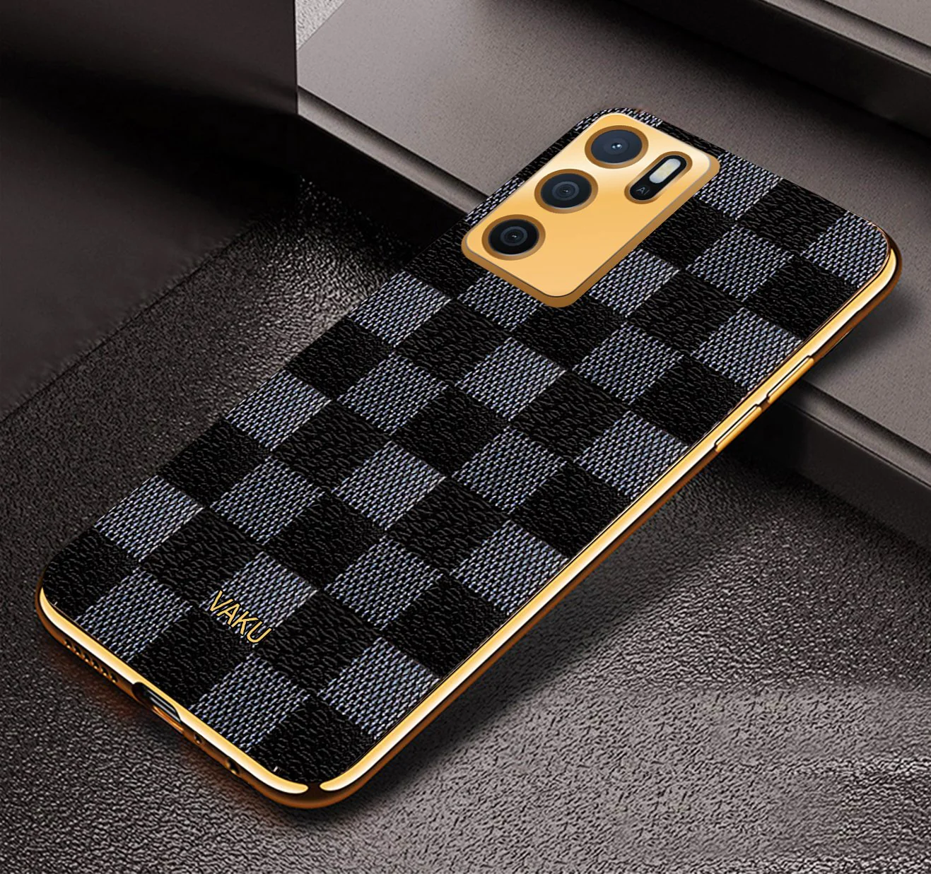 Vaku® Oppo A16 Cheron Leather Electroplated Soft TPU Back Cover - Image 3