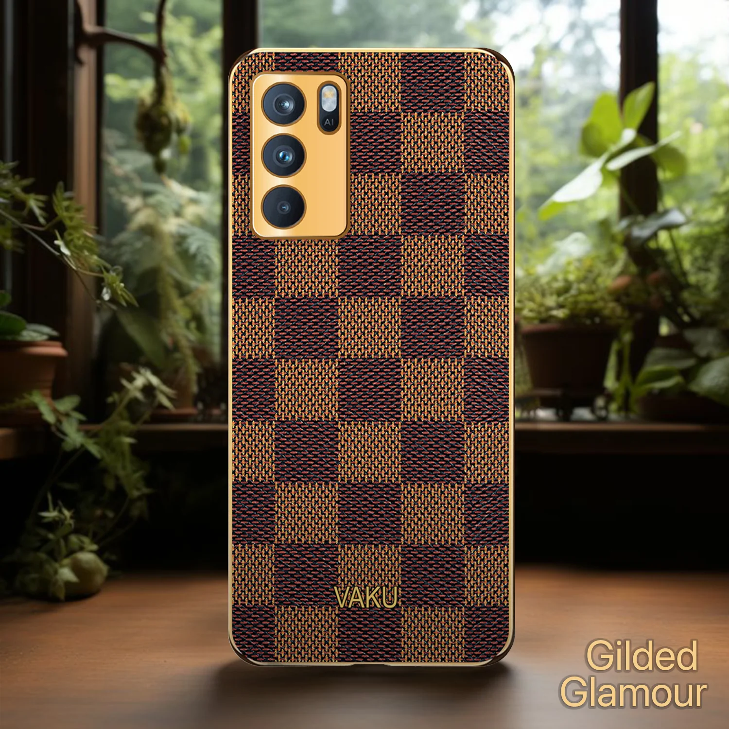 Vaku® Oppo A16 Cheron Leather Electroplated Soft TPU Back Cover - Image 4