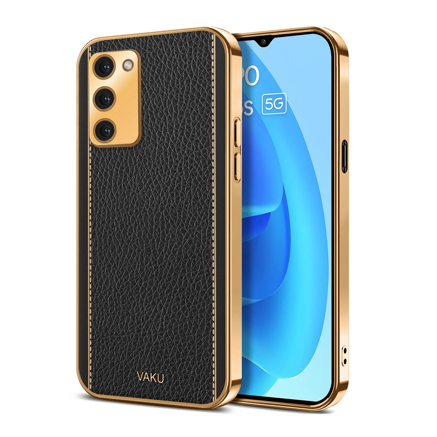 Vaku® Oppo A53s 5G Luxemberg Series Leather Stitched Gold Electroplated Soft TPU Back Cover - Image 10