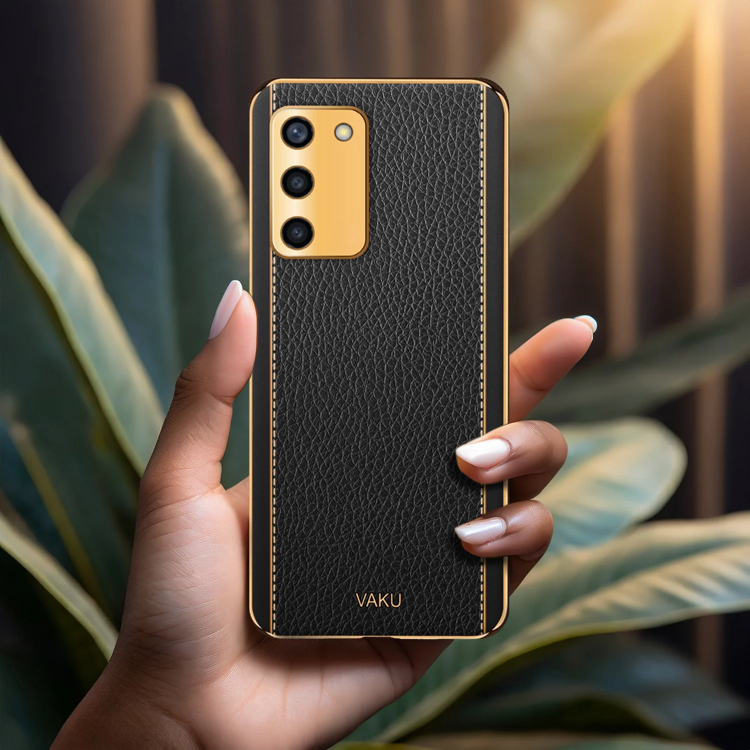 Vaku® Oppo A53s 5G Luxemberg Series Leather Stitched Gold Electroplated Soft TPU Back Cover - Image 12