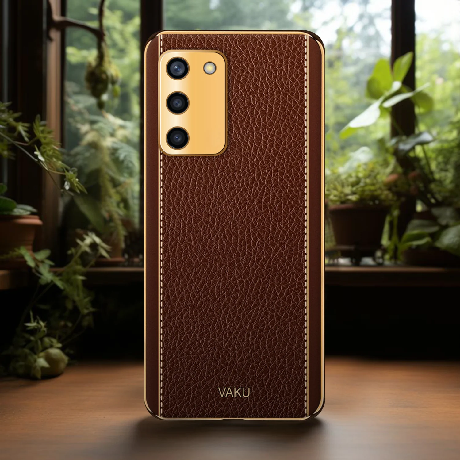 Vaku® Oppo A53s 5G Luxemberg Series Leather Stitched Gold Electroplated Soft TPU Back Cover - Image 14
